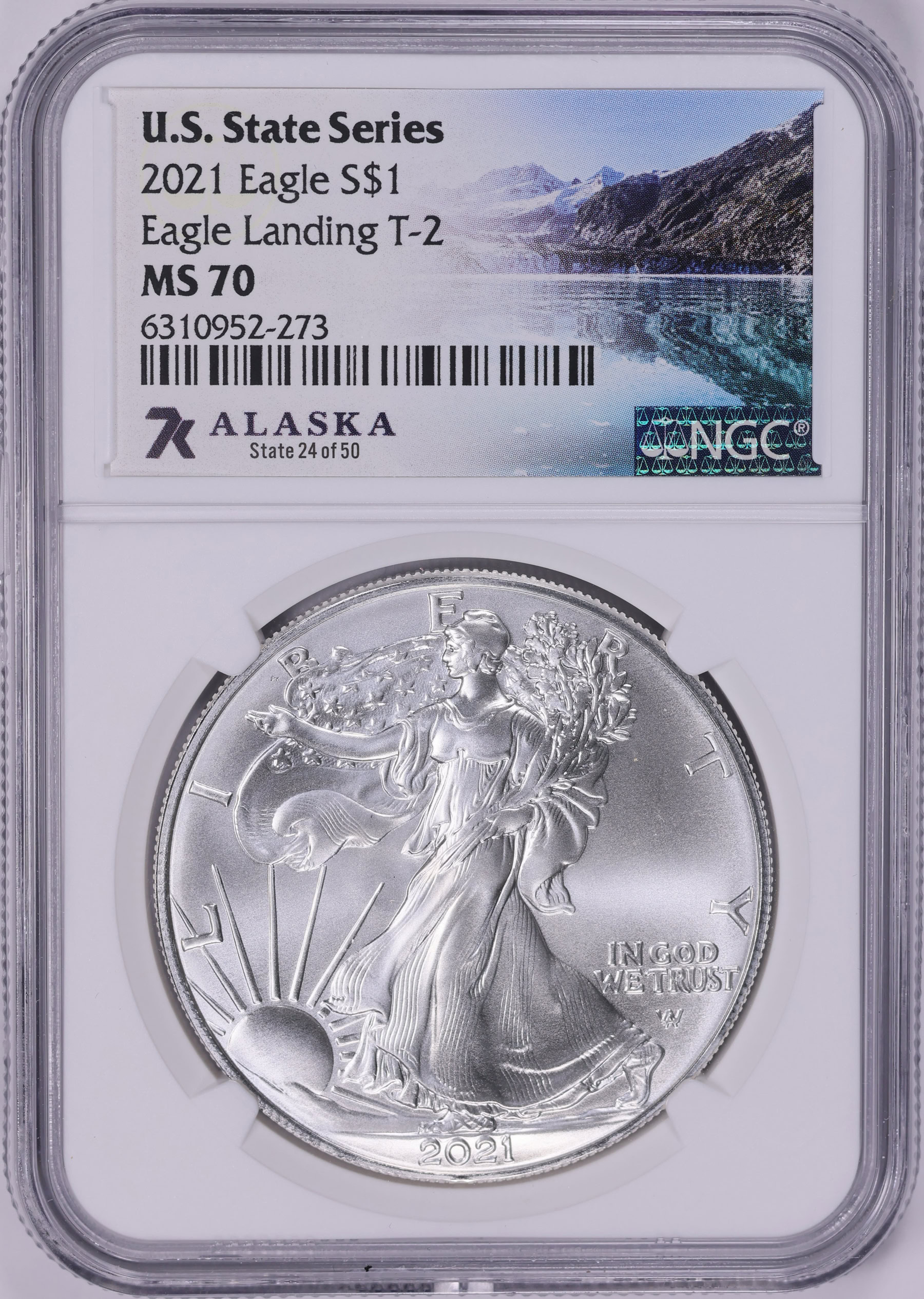 2021 $1 Silver Eagle Type 2 NGC MS-70 (U.S. State Series Alaska