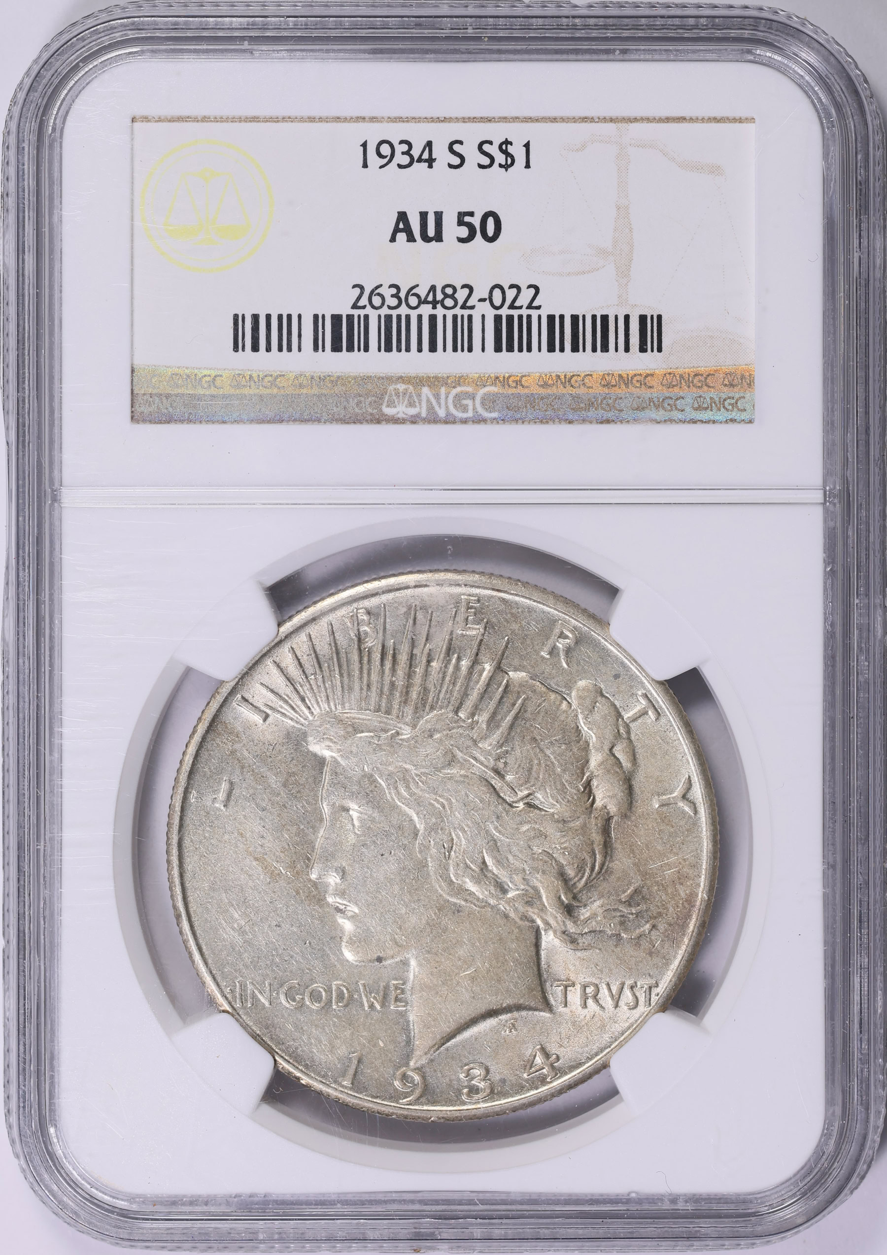 1934-S Peace Silver Dollar NGC AU-50 (Item 2018466