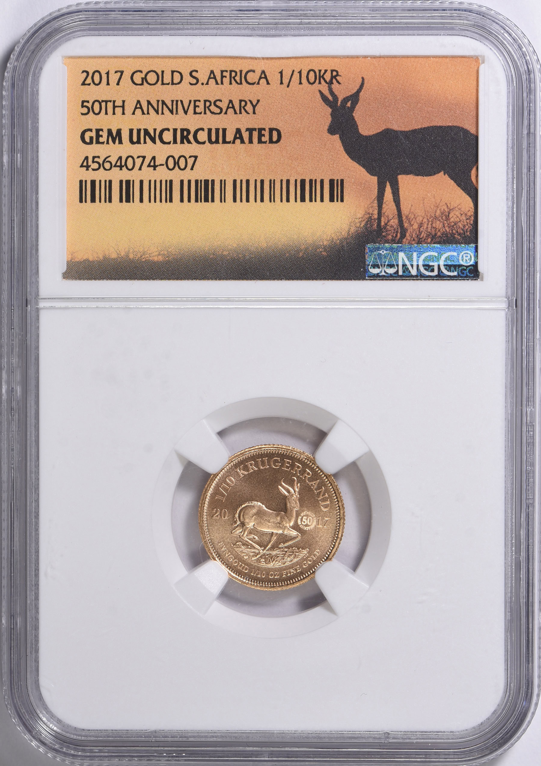 South Africa 2017 Gold 1/10 Krugerrand 50th Anniversary KM-105 NGC