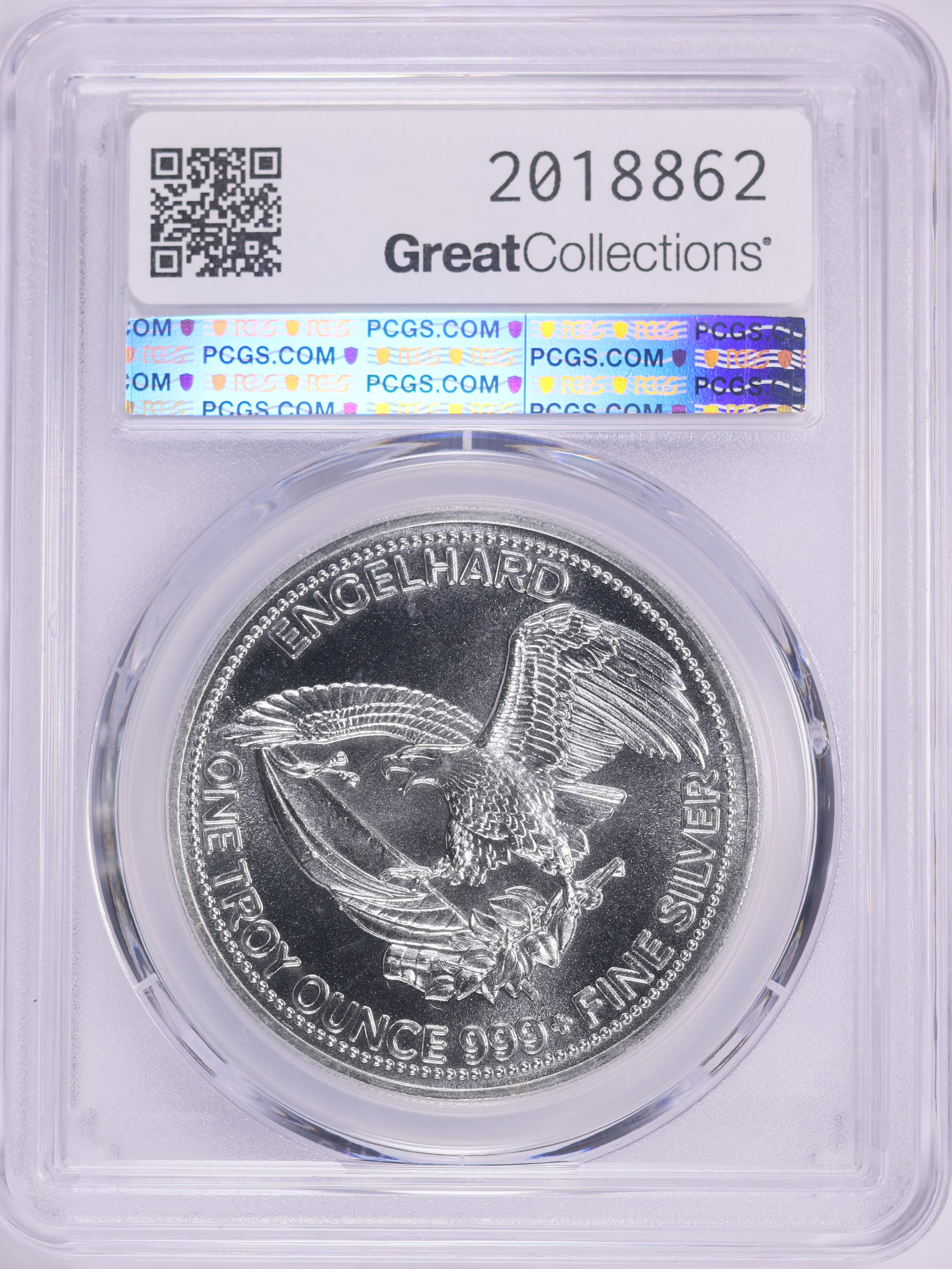 1985 Silver 1oz American Prospector Engelhard Round Eagle Reverse