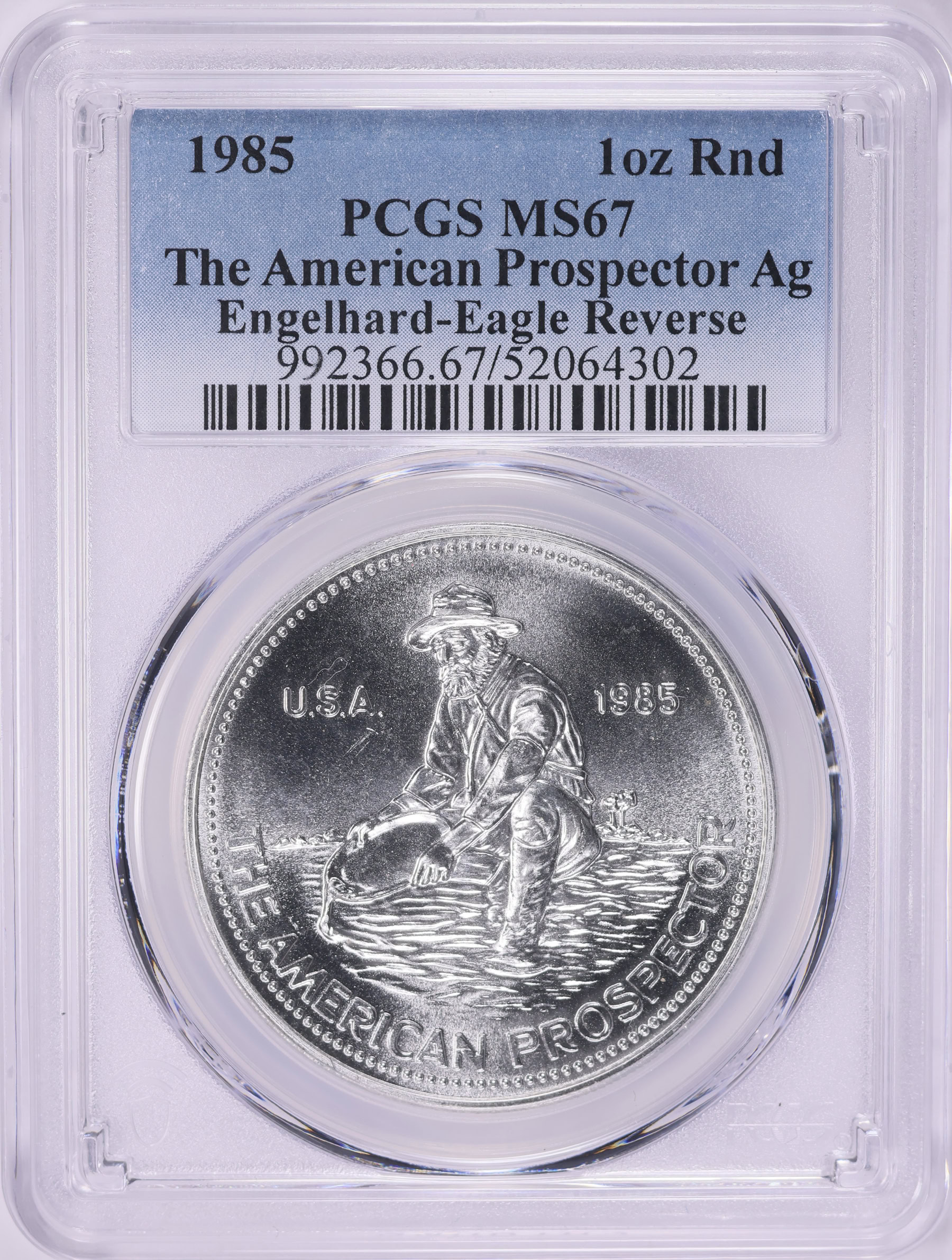 1985 Silver 1oz American Prospector Engelhard Round Eagle Reverse