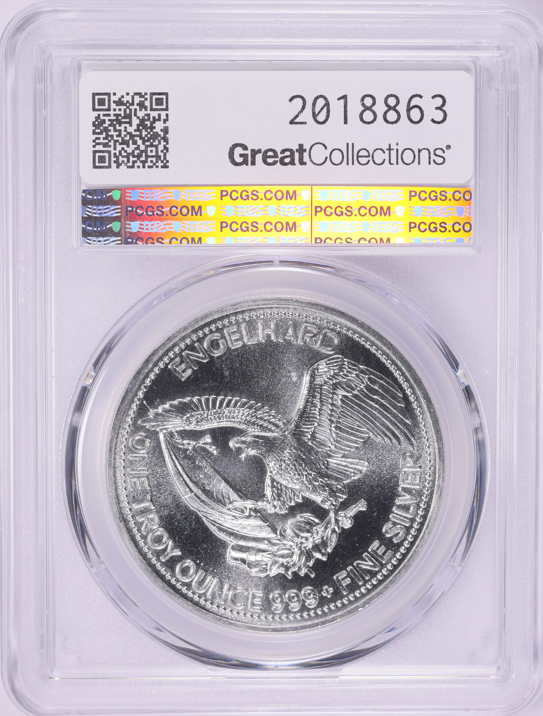 1985 Silver 1oz American Prospector Engelhard Round Eagle Reverse
