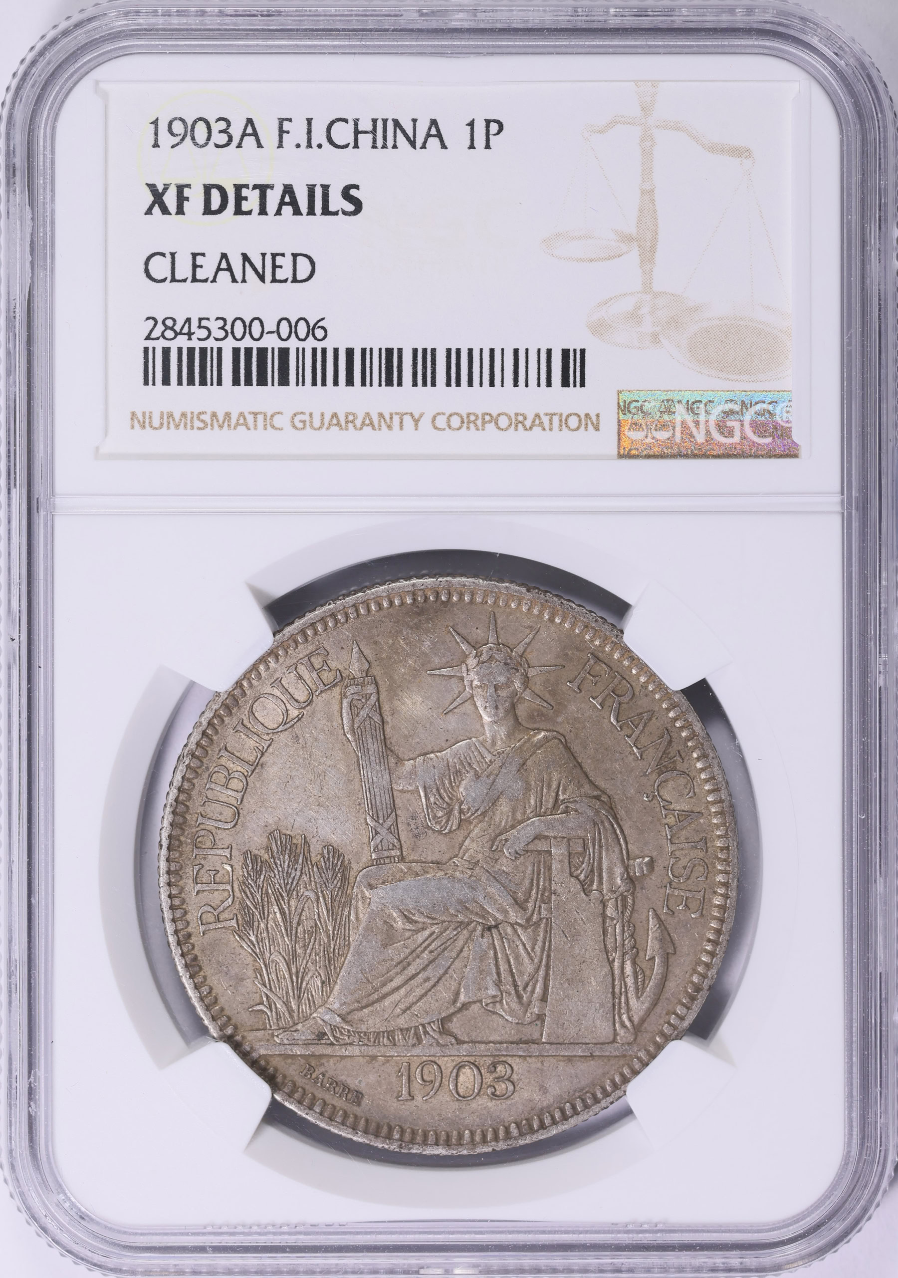 French Indo-China 1903-A Silver Piastre KM-5a.1 NGC XF Details
