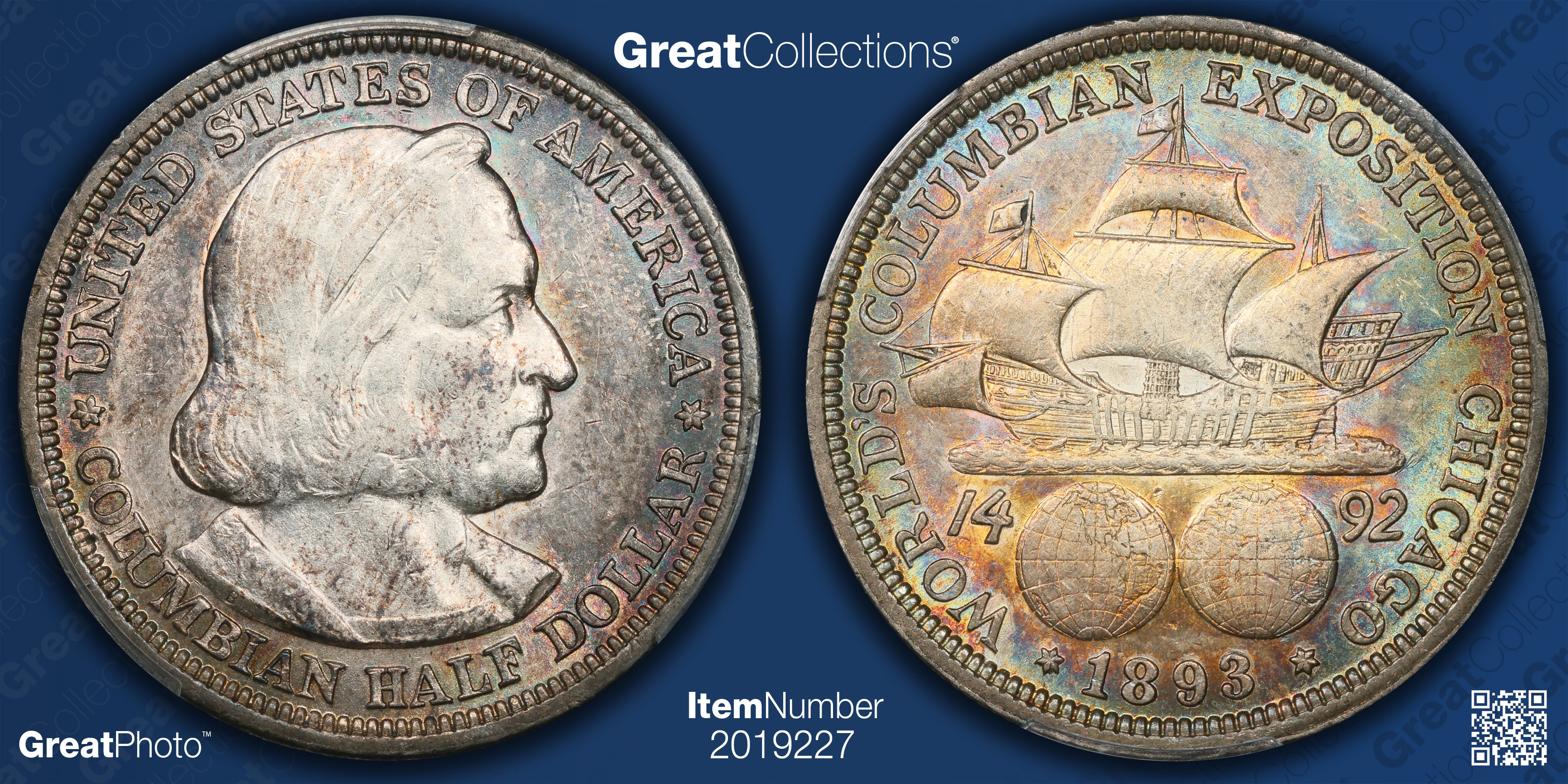 1893 World Columbian Exposition Half Dollar PCGS AU-55 (Toned