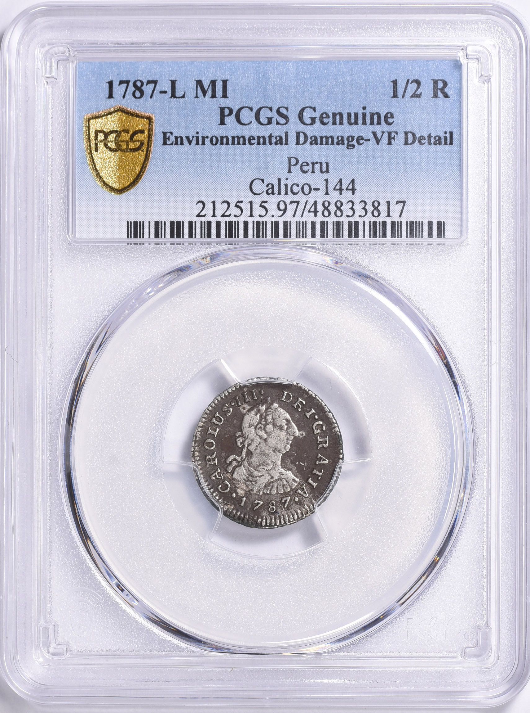 Peru 1787-LM MI Silver 1/2 Real KM-74a PCGS Genuine VF Details (Item  2019541) | GreatCollections Coin Auctions