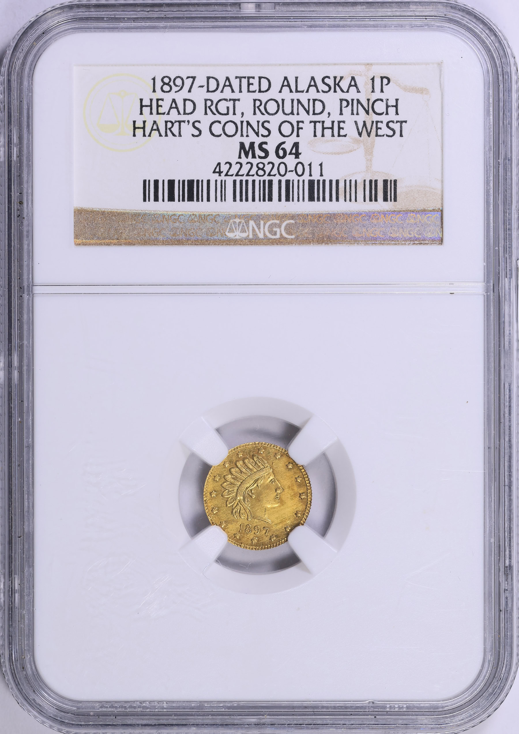1897-Dated Gold 1 Pinch Alaska Gold Token KM-Tn1 NGC MS-64 (Item