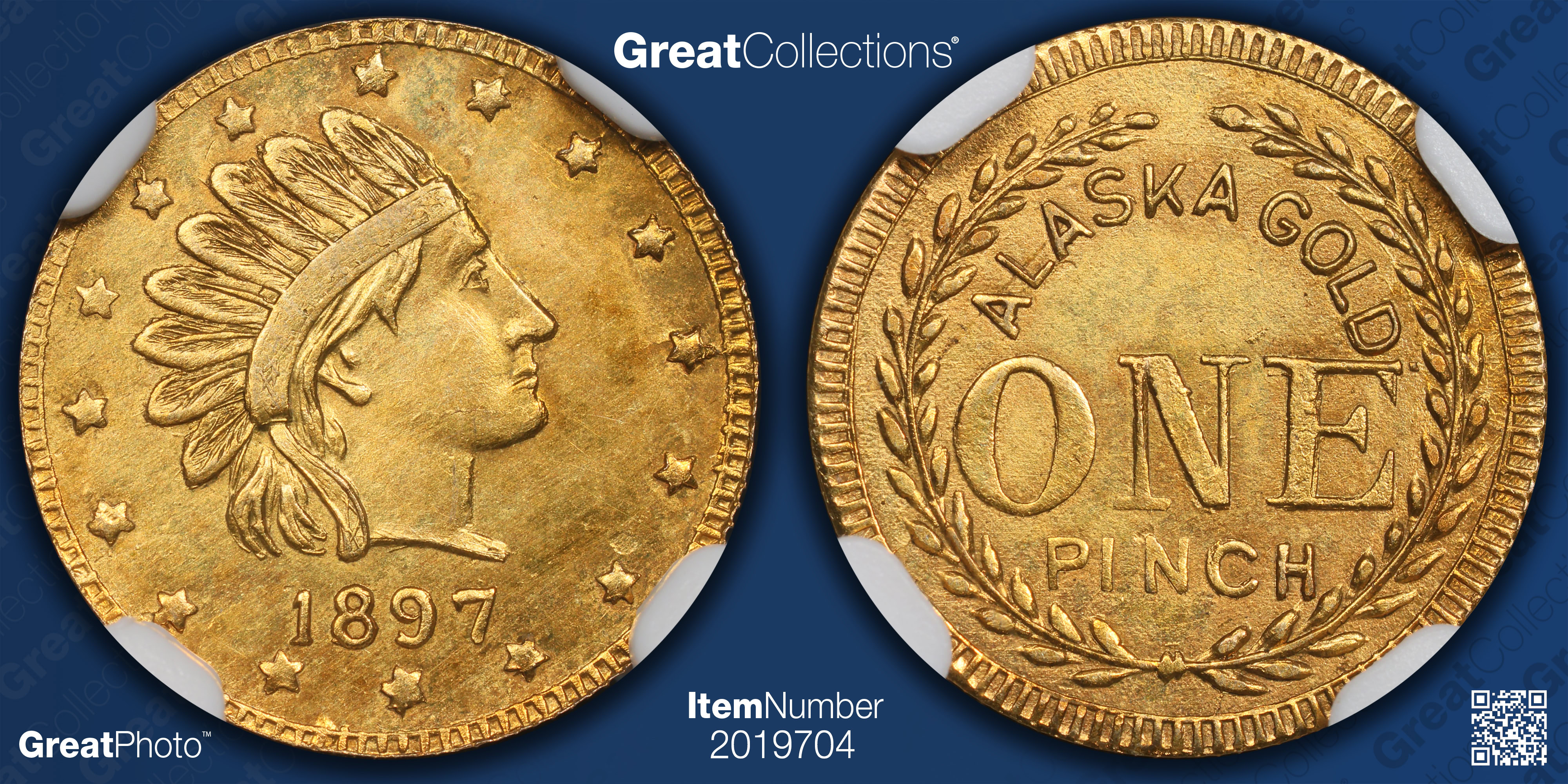 1897-Dated Gold 1 Pinch Alaska Gold Token KM-Tn1 NGC MS-64 (Item