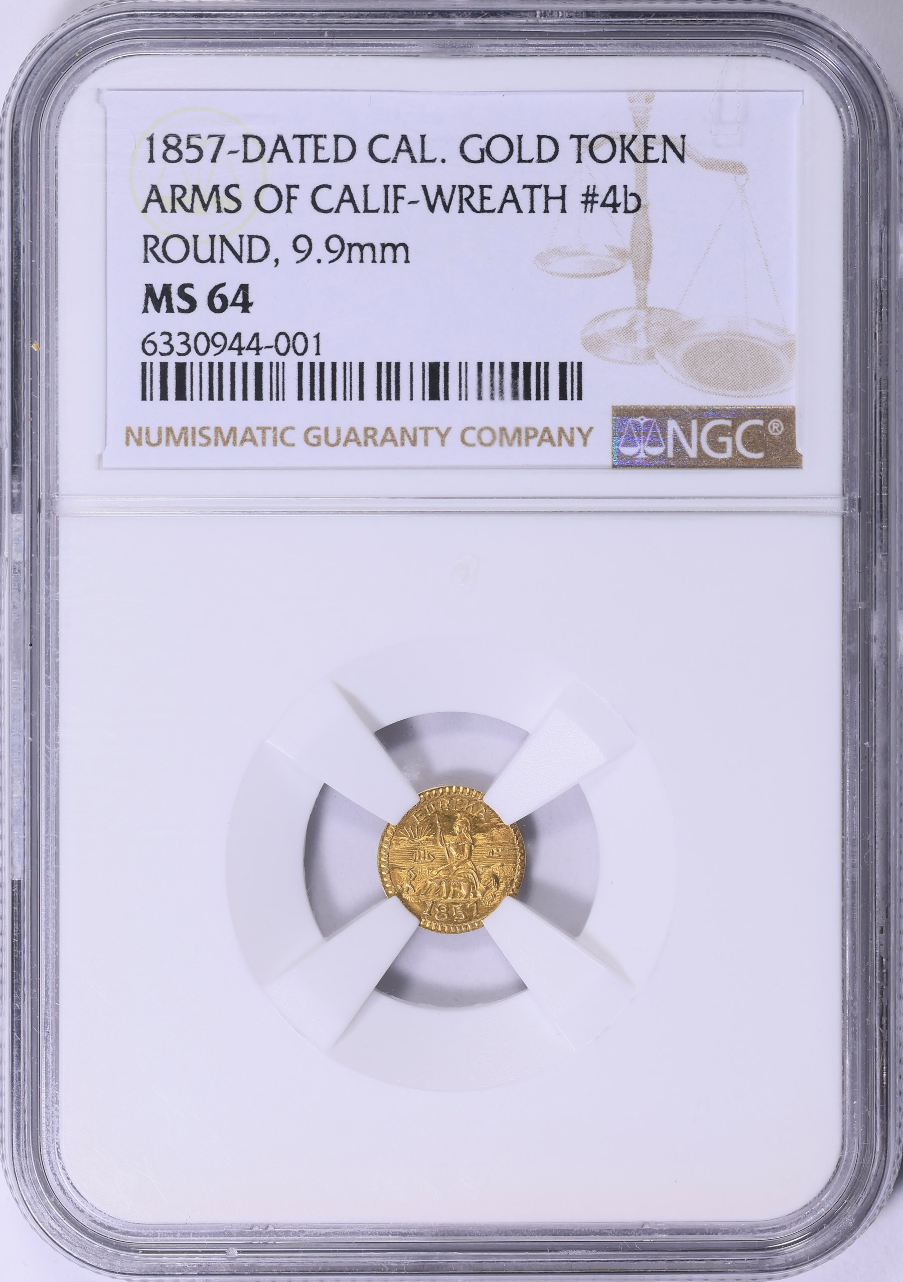 1857-Dated California Fractional Gold Token Arms of California