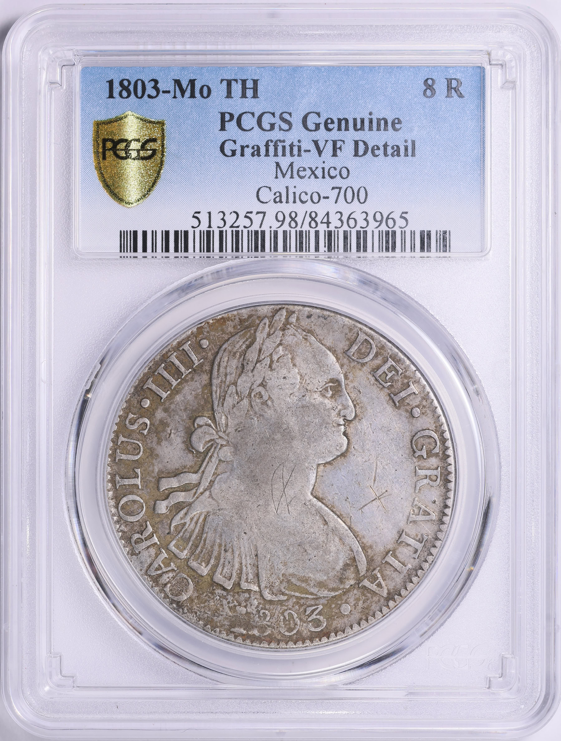 Mexico 1803-Mo TH Silver 8 Reales KM-109 PCGS Genuine VF Details