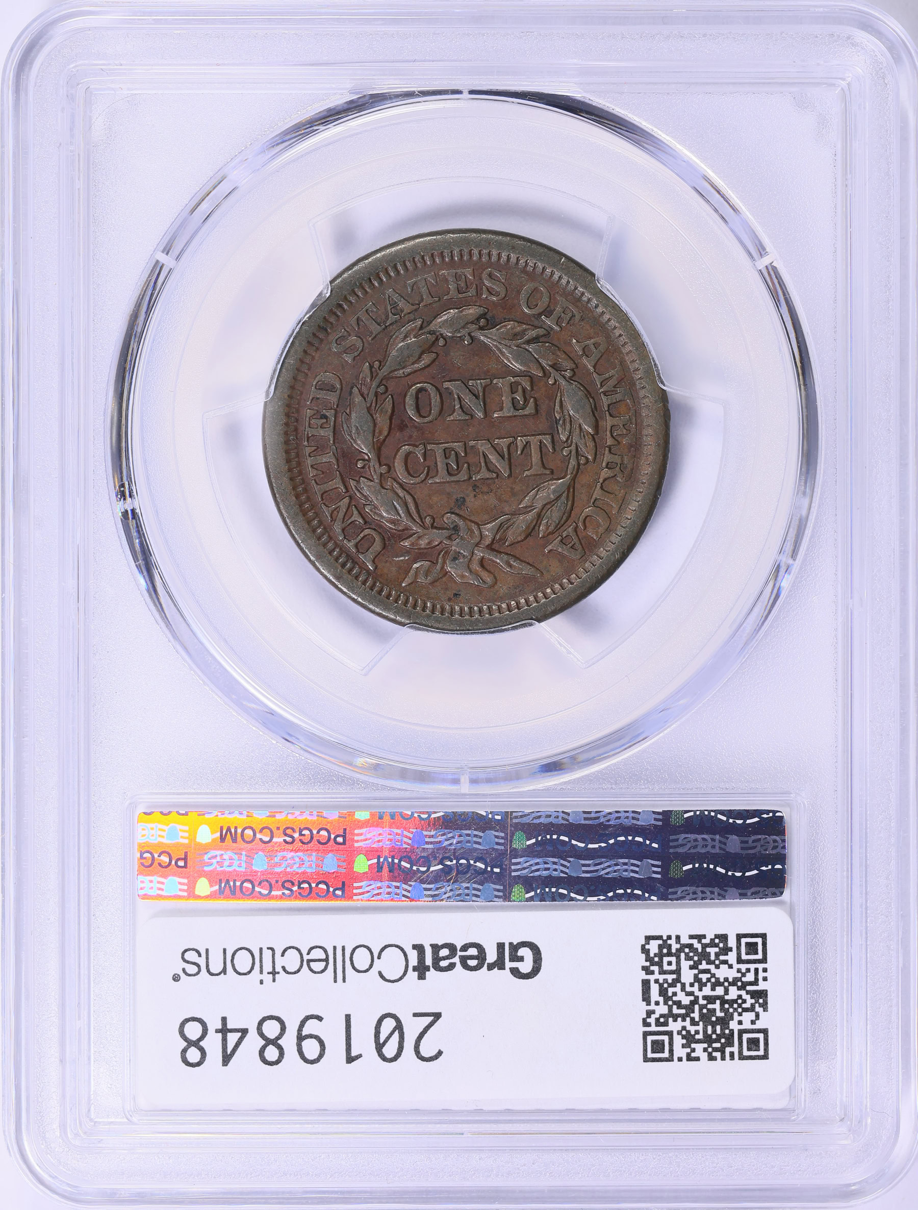Mint Error 1853 Braided Hair Cent Misaligned Obverse Die PCGS XF