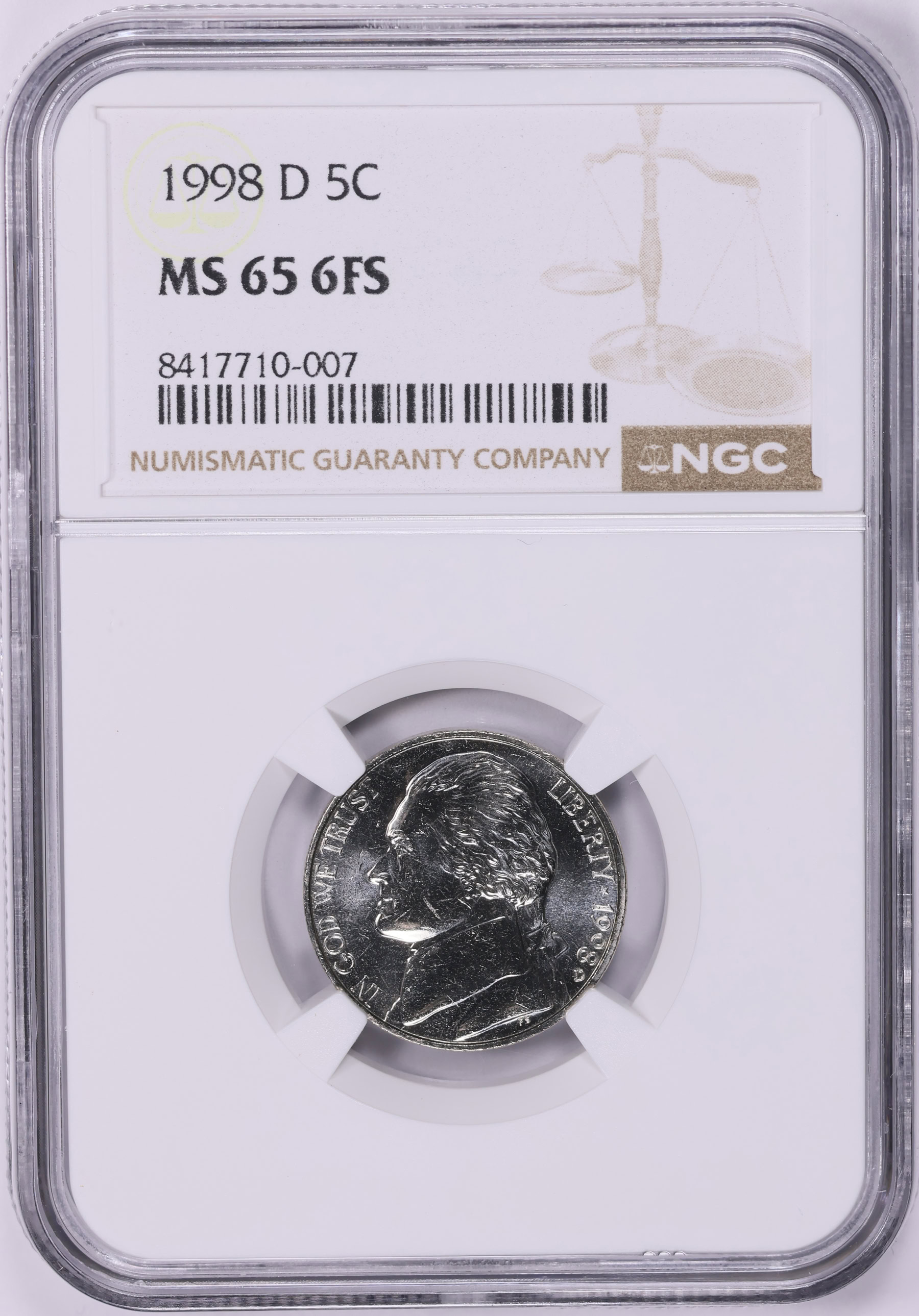 1998-D Jefferson Nickel NGC MS-65 6FS (Item 2019957
