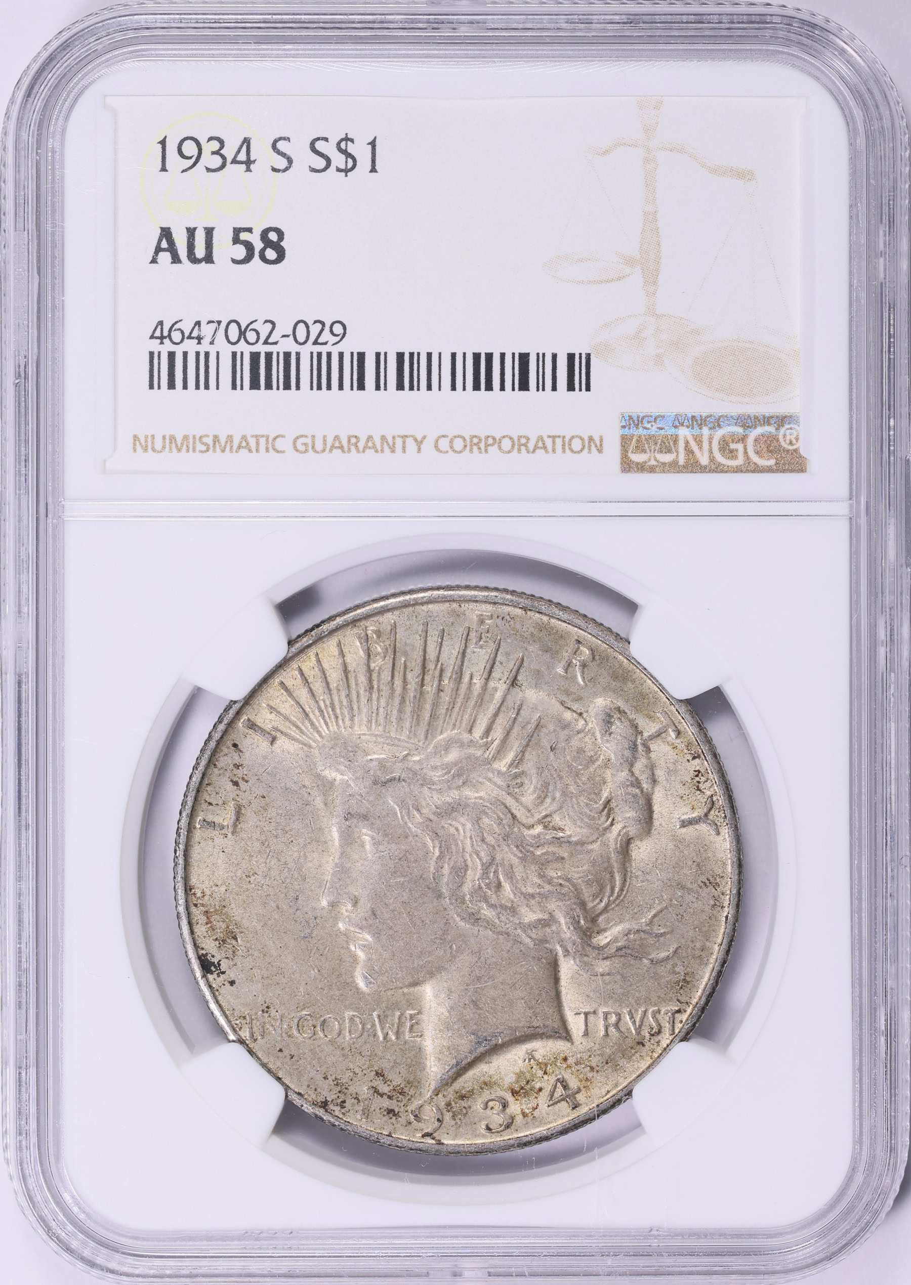 1934-S Peace Silver Dollar NGC AU-58 (Item 2019976