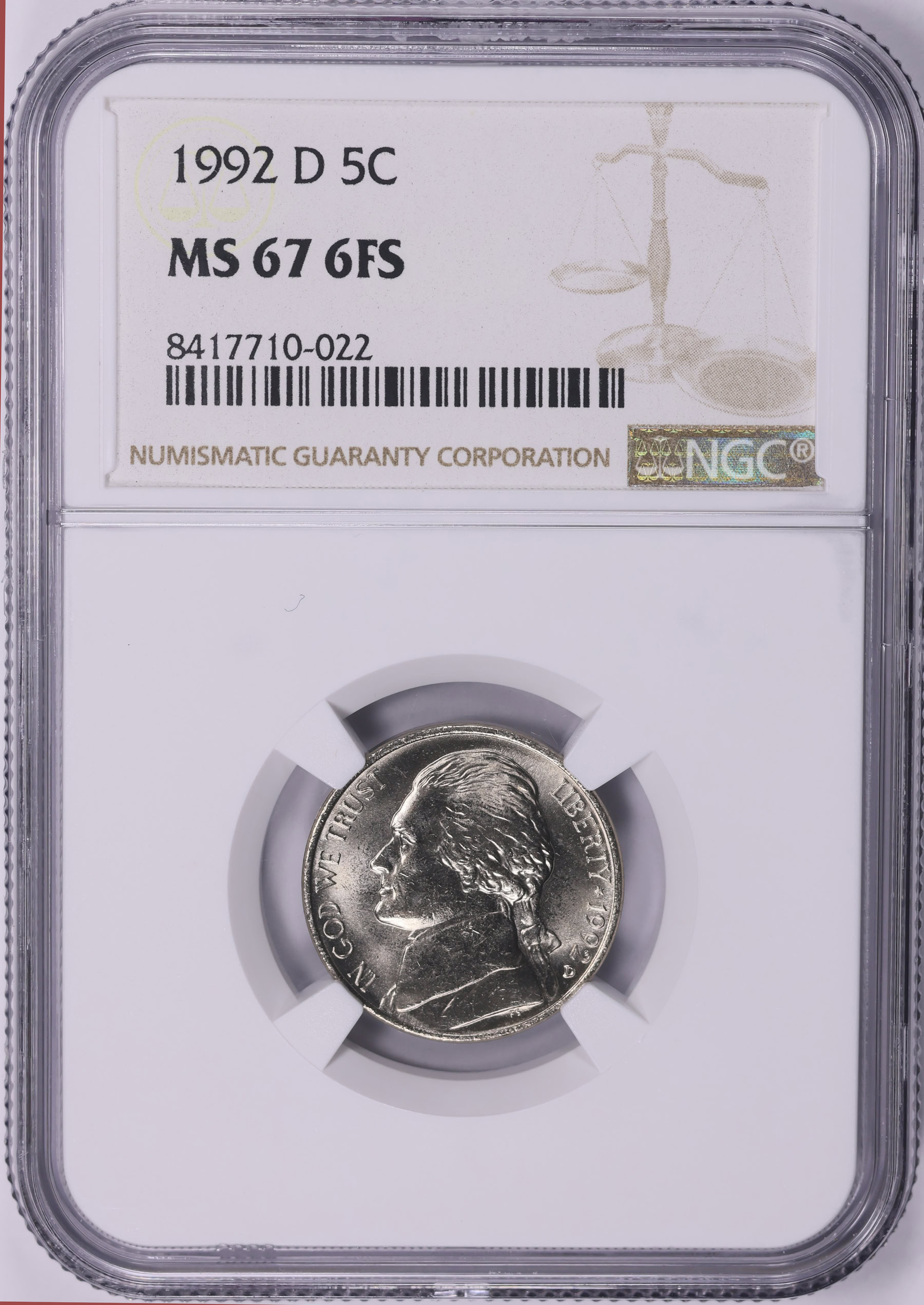 1992-D Jefferson Nickel NGC MS-67 6FS (Item 2019987
