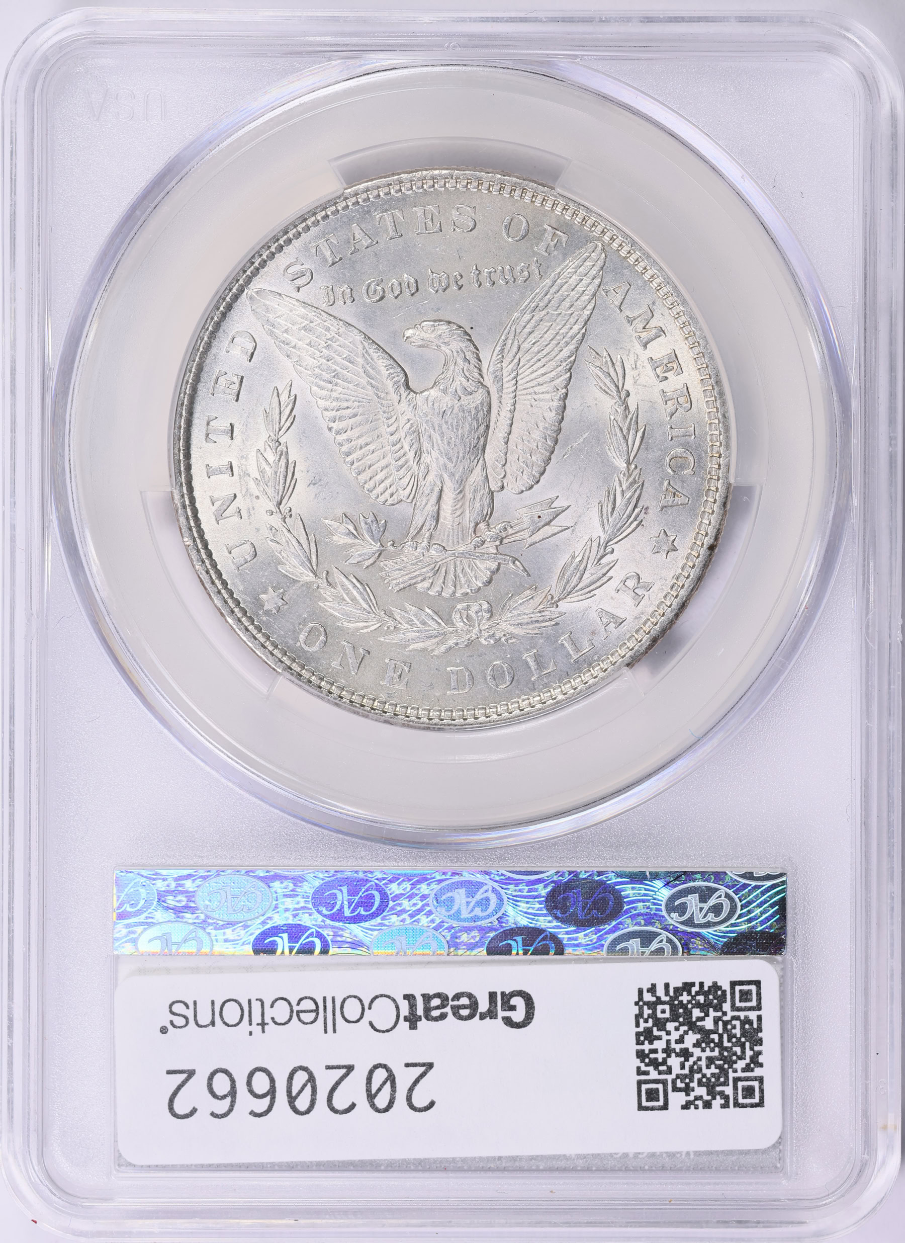 1878 Morgan Silver Dollar 7 Tailfeathers, Reverse of 1879 CACG Unc