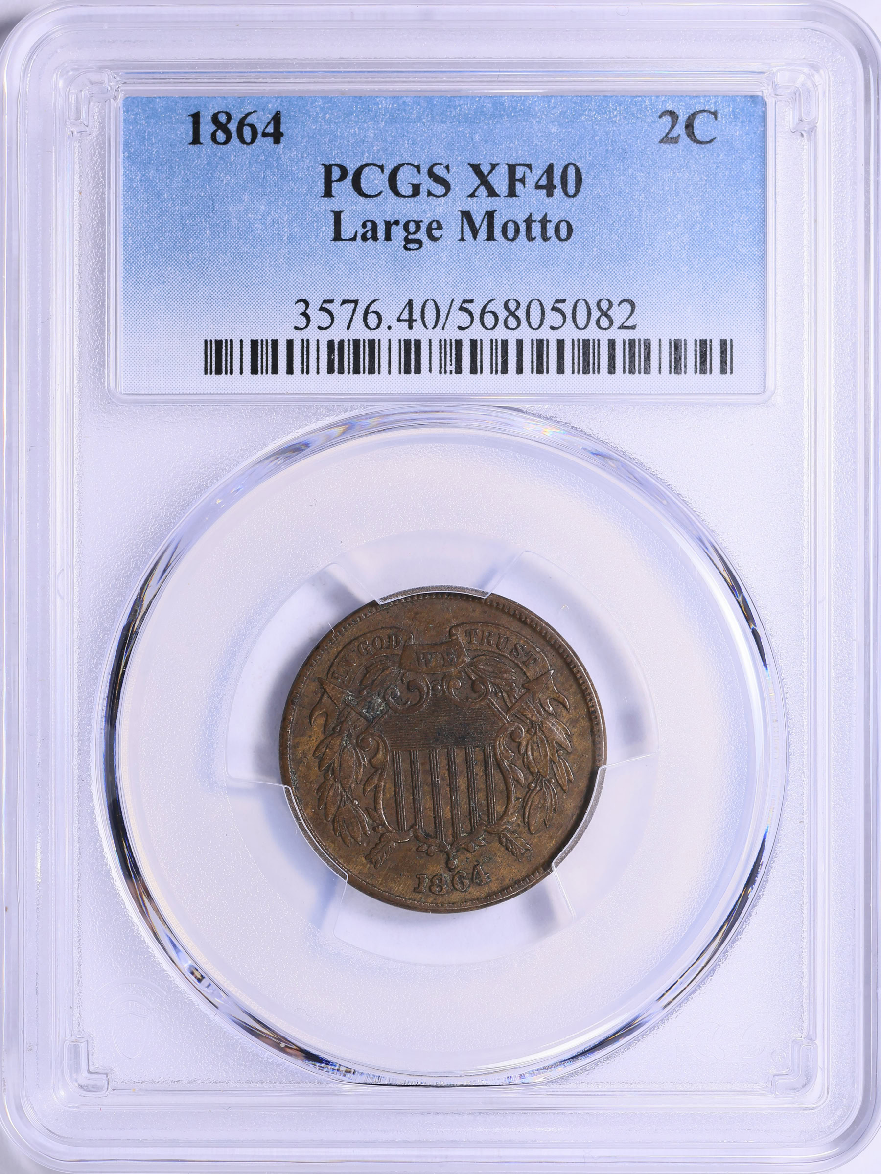 1864 Two-Cent Piece Large Motto PCGS XF-40 BN (Item 2021006