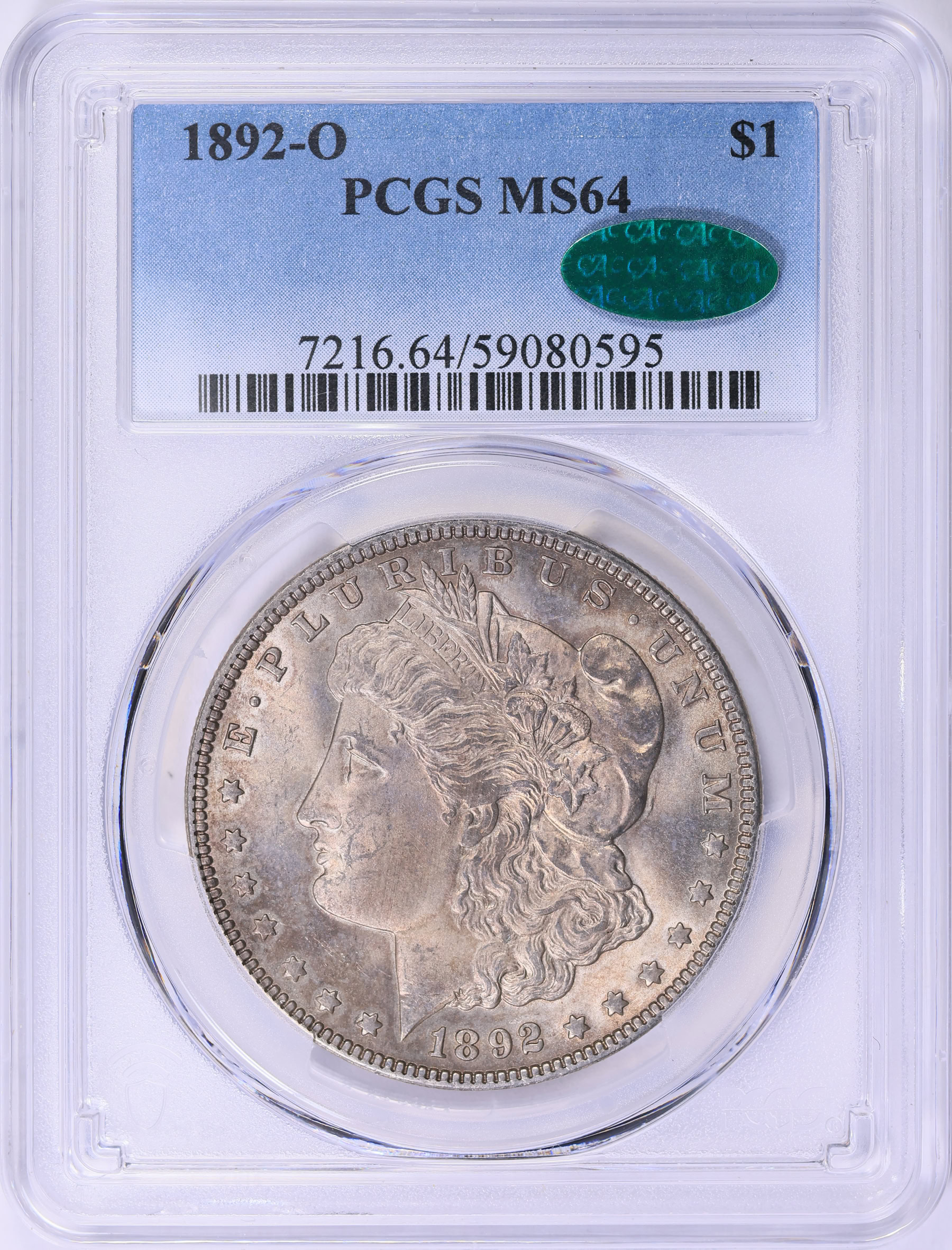 1892-O Morgan Silver Dollar PCGS MS-64 (CAC Green) (Toned) (Item ...