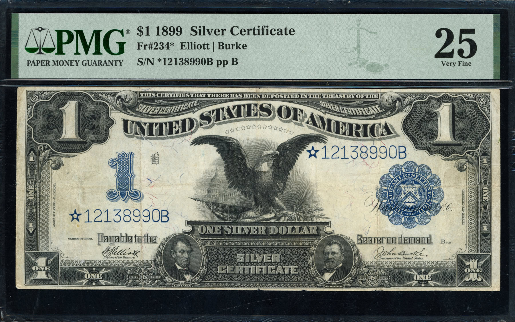 Fr. 234* 1899 $1 Silver Certificate Star Note Elliott / Burke PMG Very ...