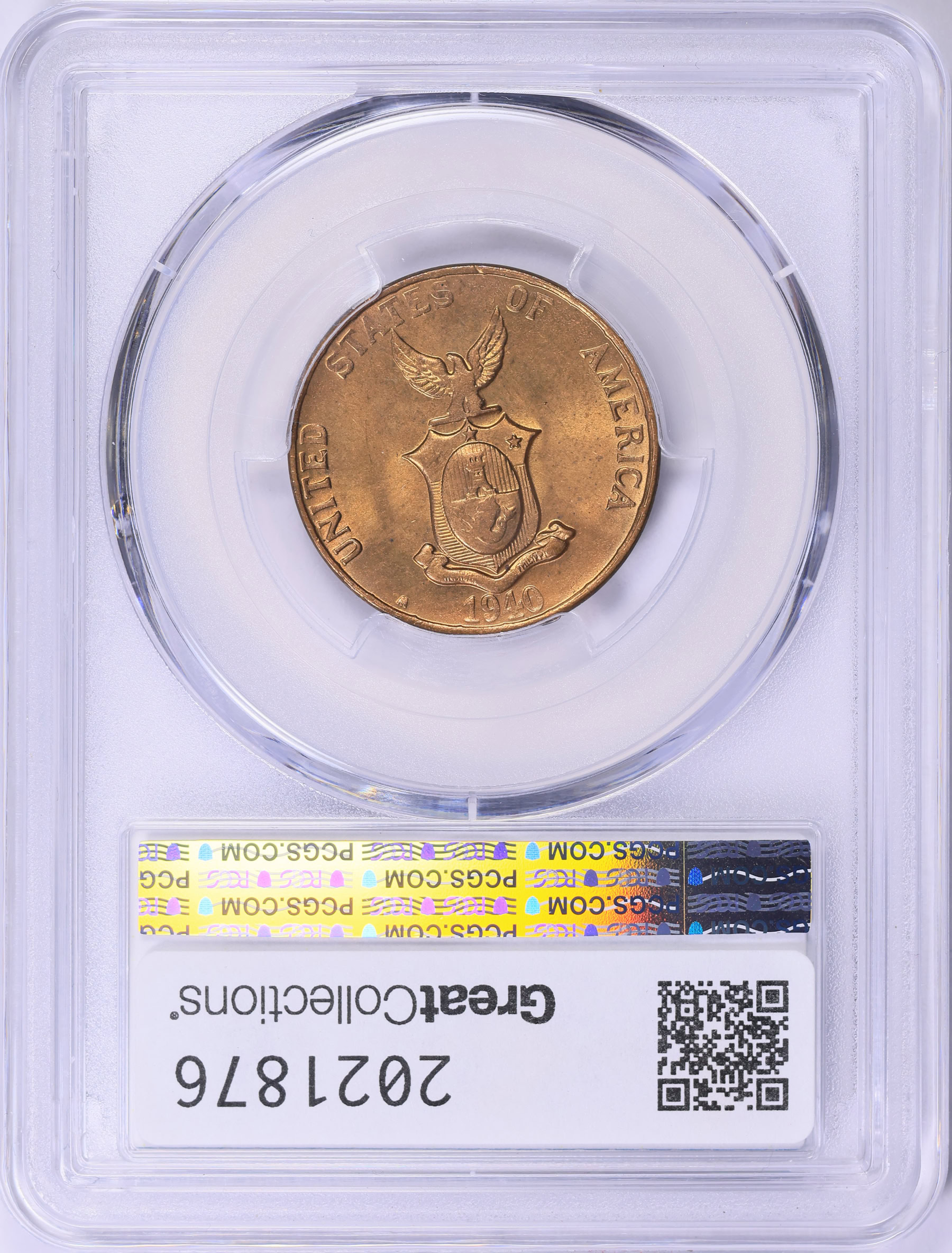 1940-M U.S. Philippines One Centavo PCGS MS-65 RD (Item 2021876