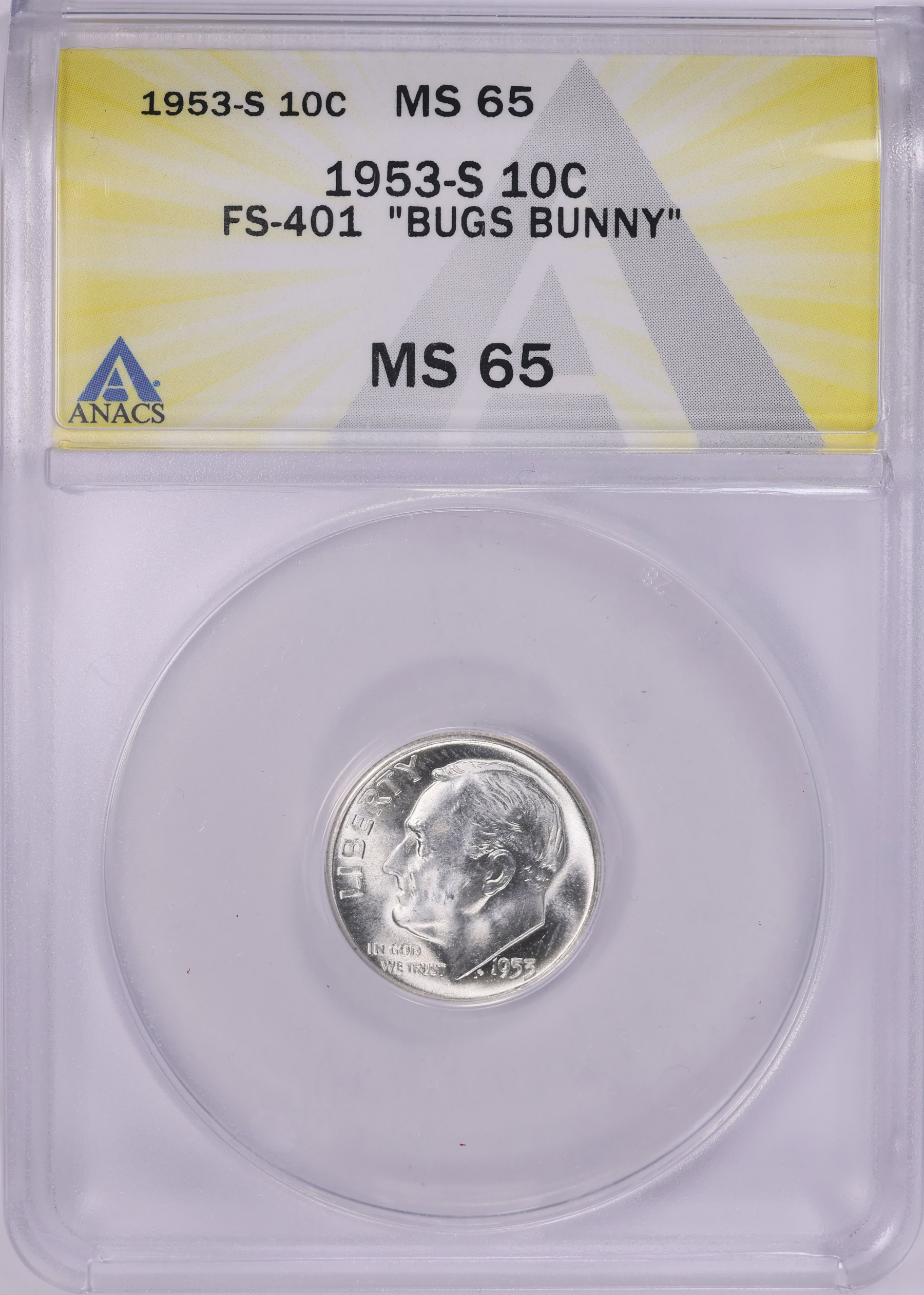 1953-S Roosevelt Dime Bugs Bunny FS-401 ANACS MS-65 | ANACS Cert