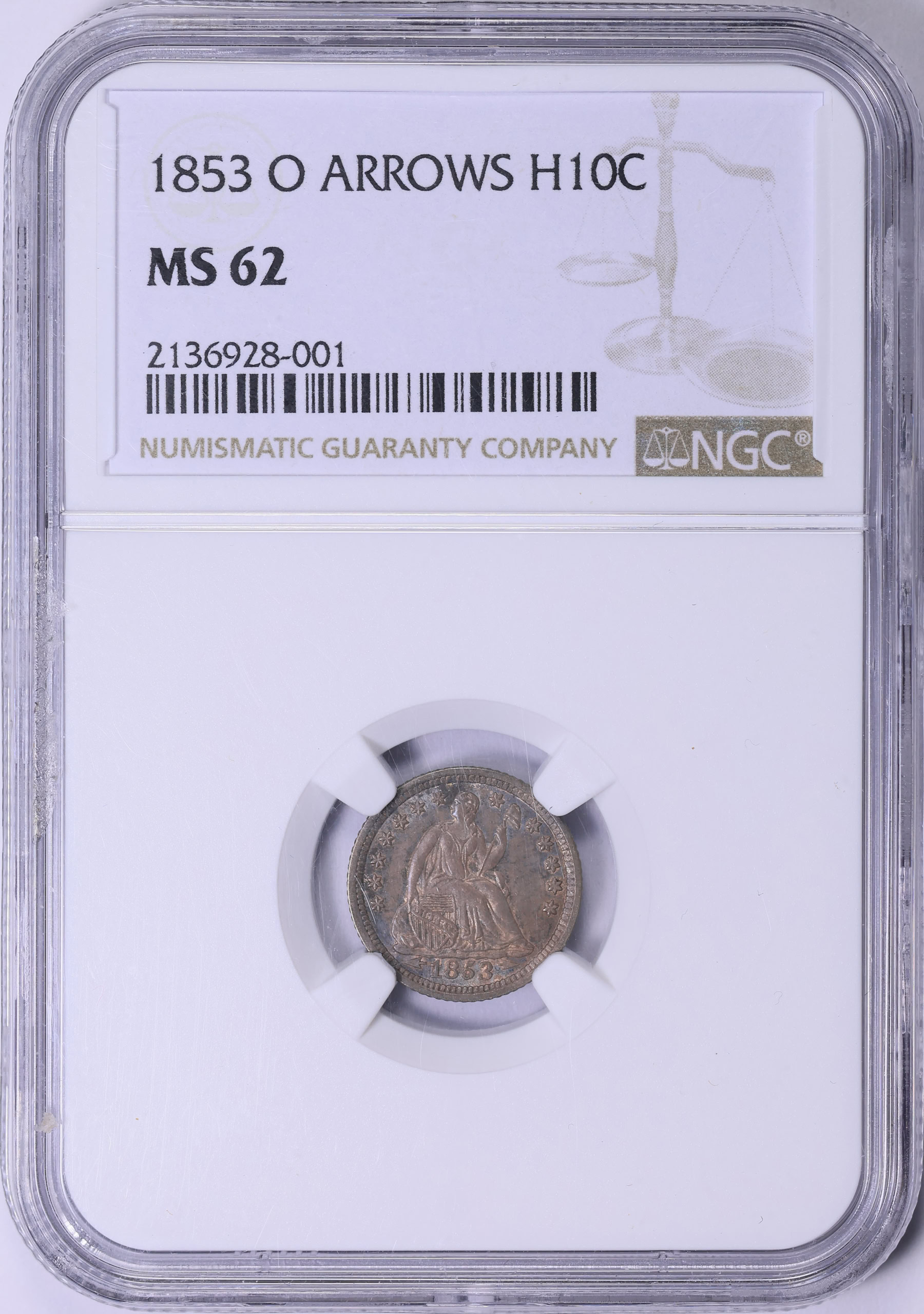 1853-O Seated Liberty Half Dime Arrows NGC MS-62 (Item 2022249 ...