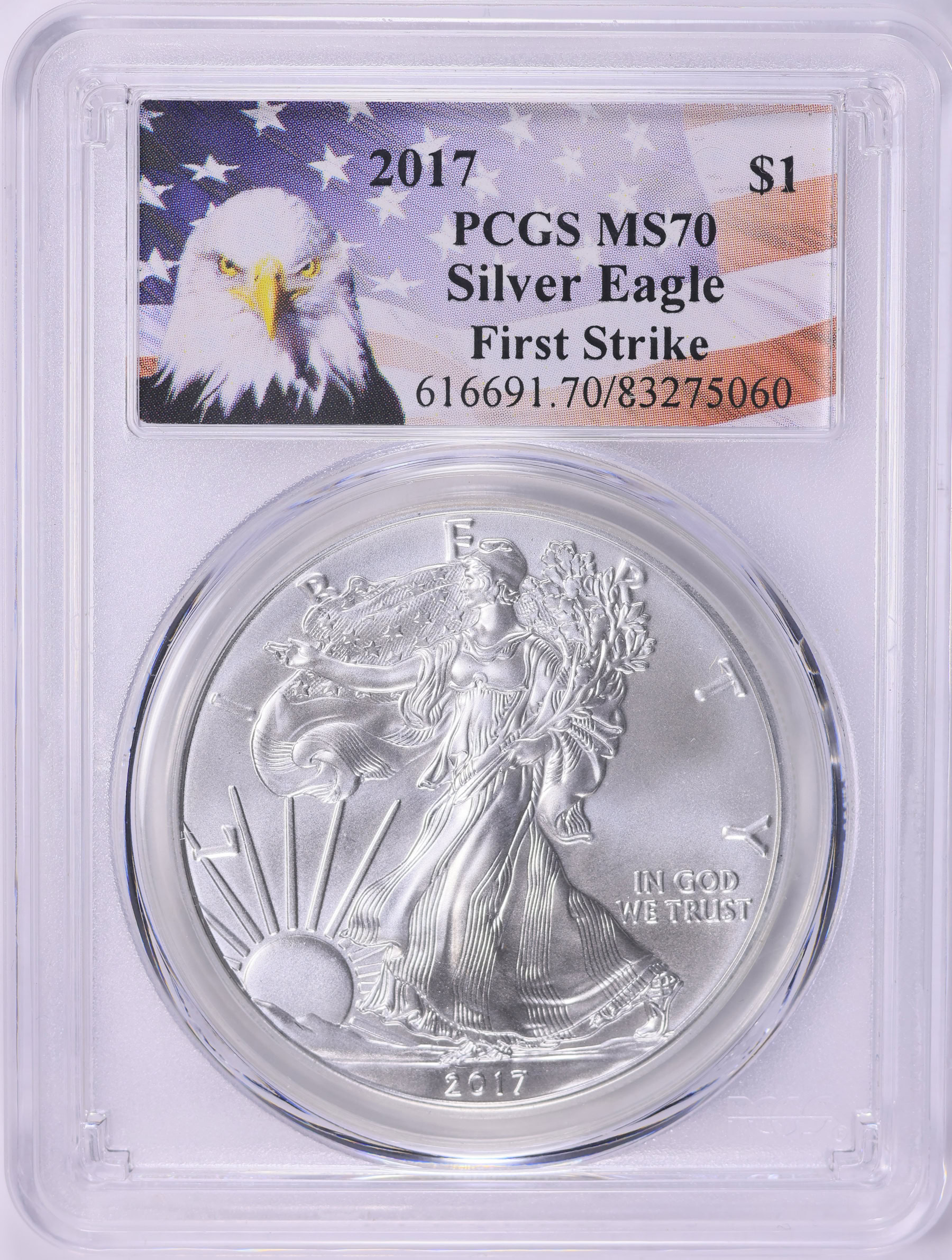 2017 $1 Silver Eagle First Strike PCGS MS-70 (Eagle Label) (Item