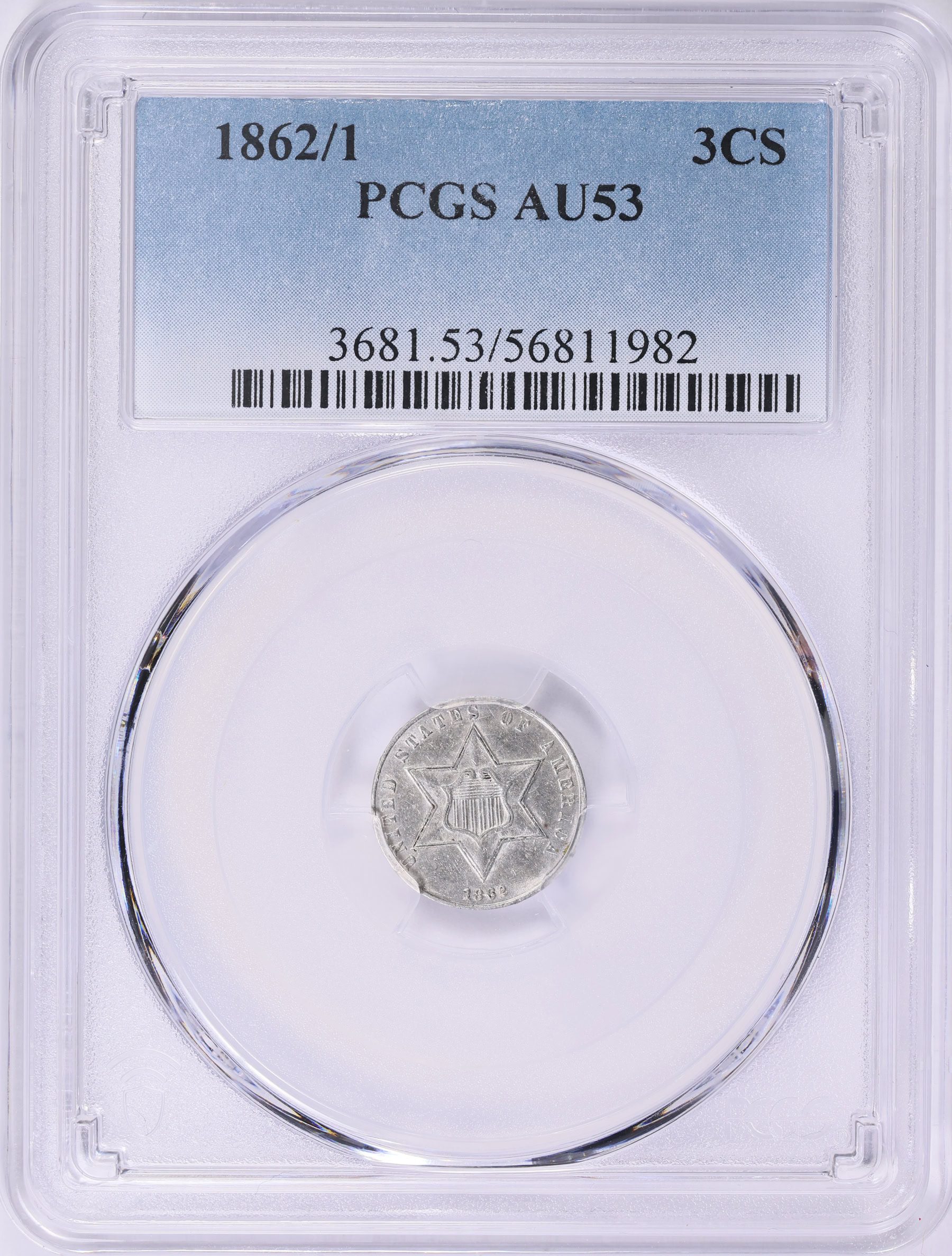 1862/1 Silver Three-Cent Piece PCGS AU-53 (Item 2022385