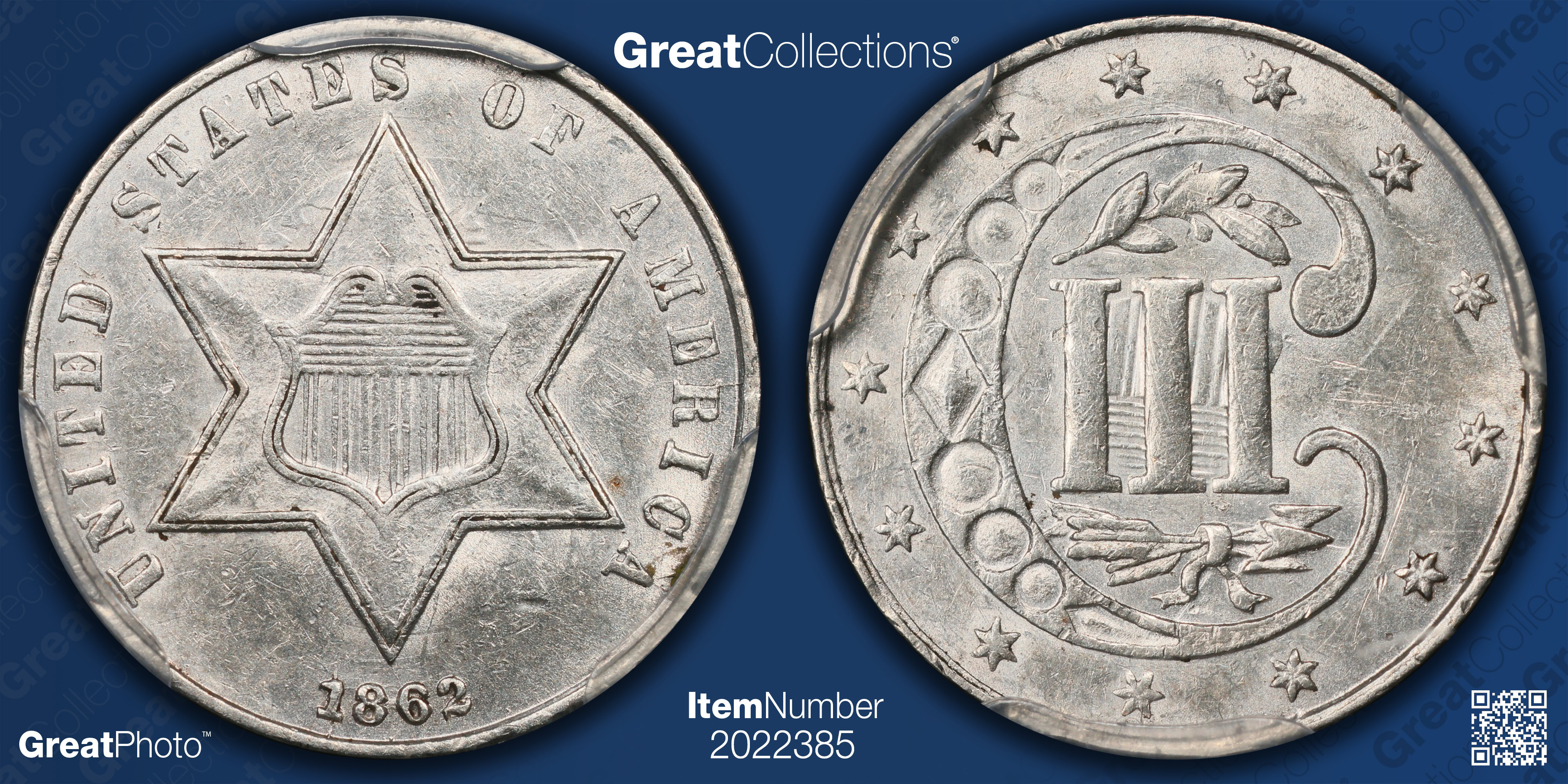 1862/1 Silver Three-Cent Piece PCGS AU-53 (Item 2022385