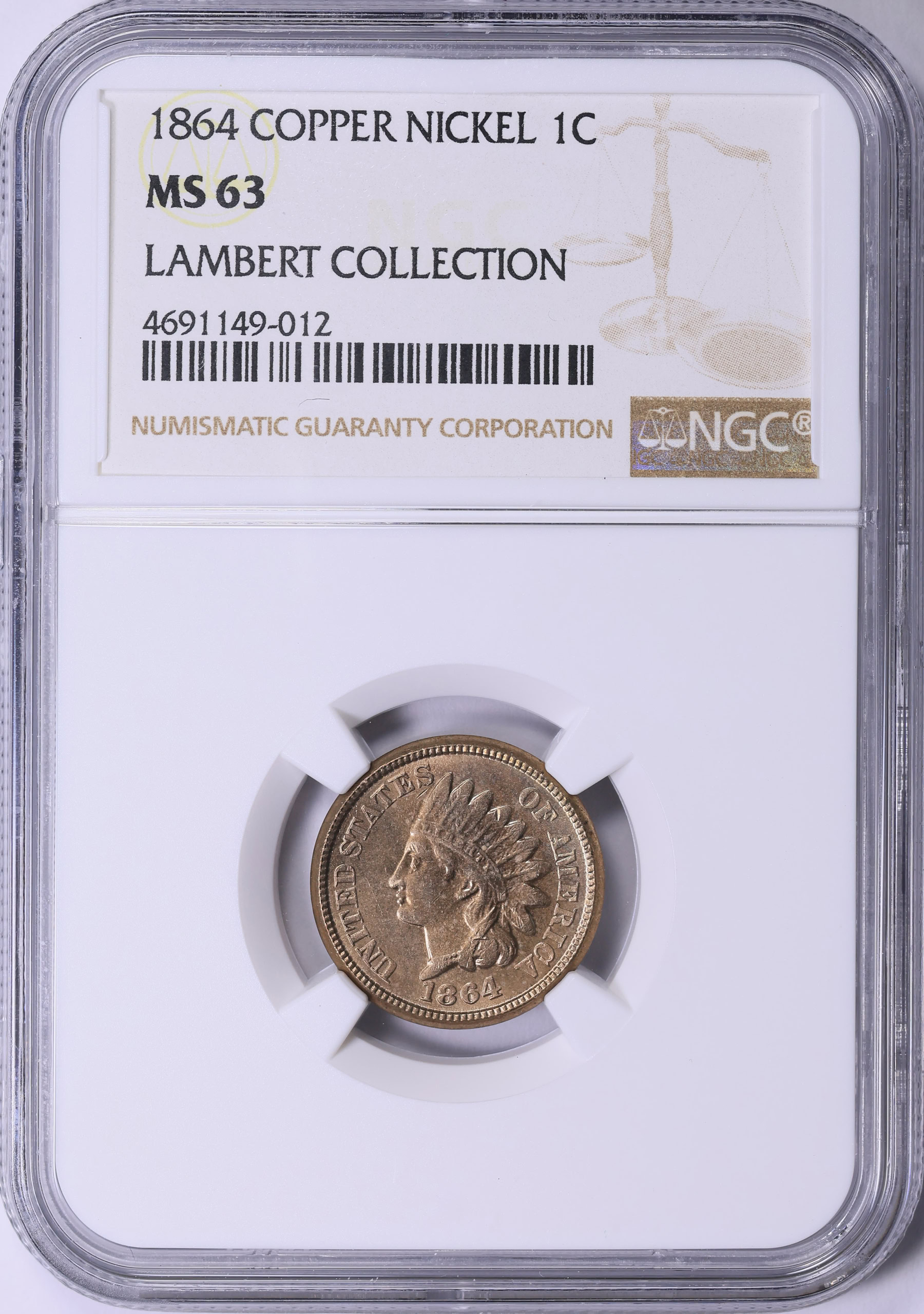 1864 Indian Cent Copper-Nickel NGC MS-63 (Lambert Collection