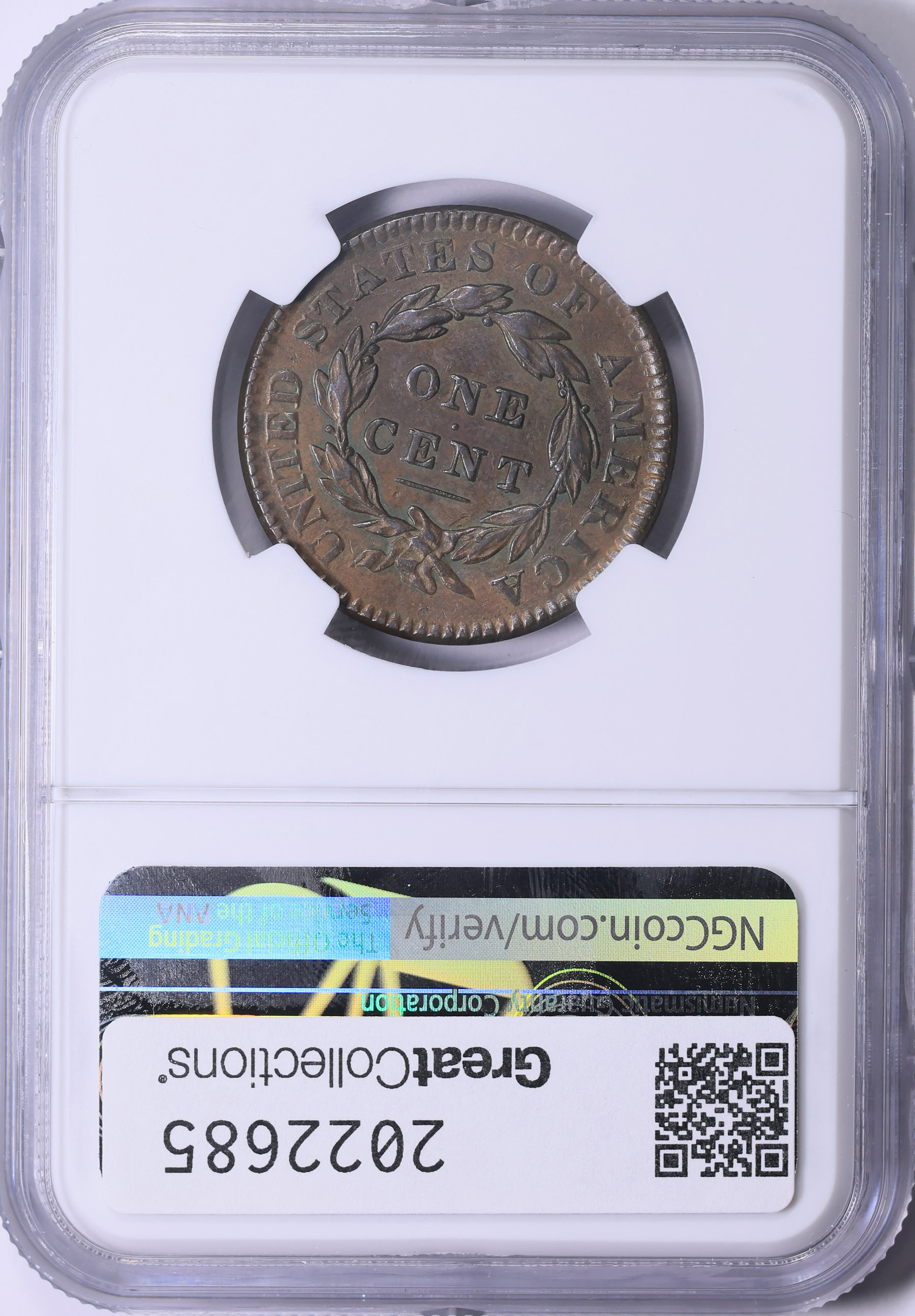 1834 Matron Cent Small 8, Lg St Med Let Newcomb 2 NGC AU-53 BN