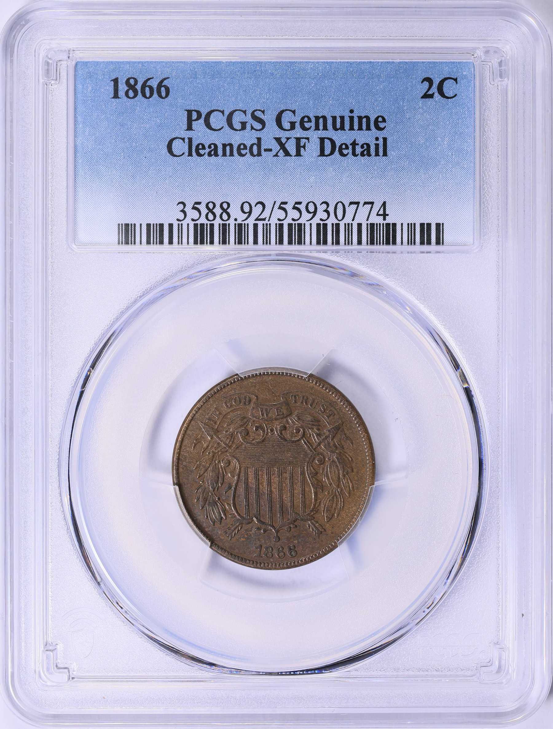 1866 Two-Cent Piece PCGS Genuine XF Details (Item 2022710