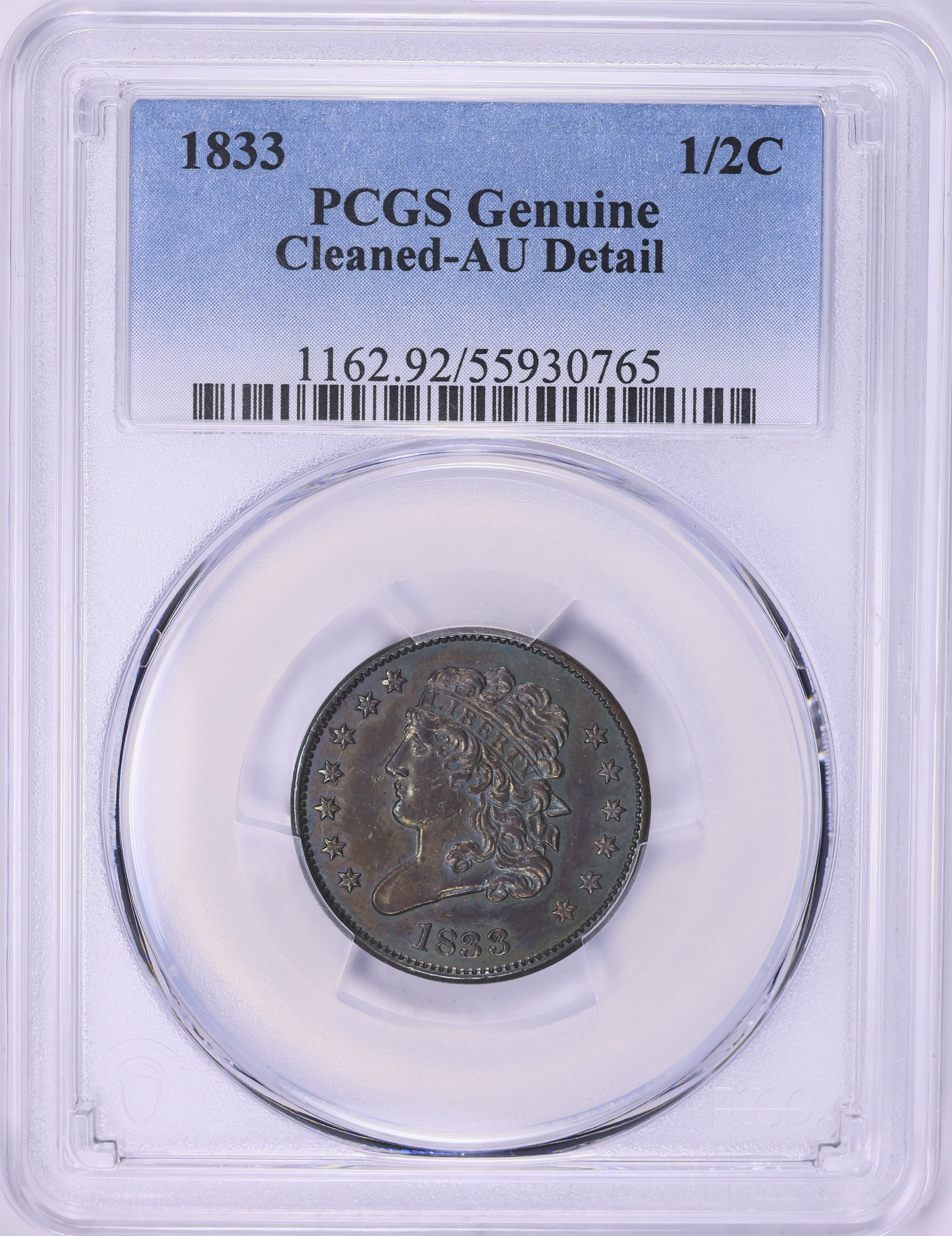 1833 Classic Half Cent PCGS Genuine AU Details (Item 2022722 ...