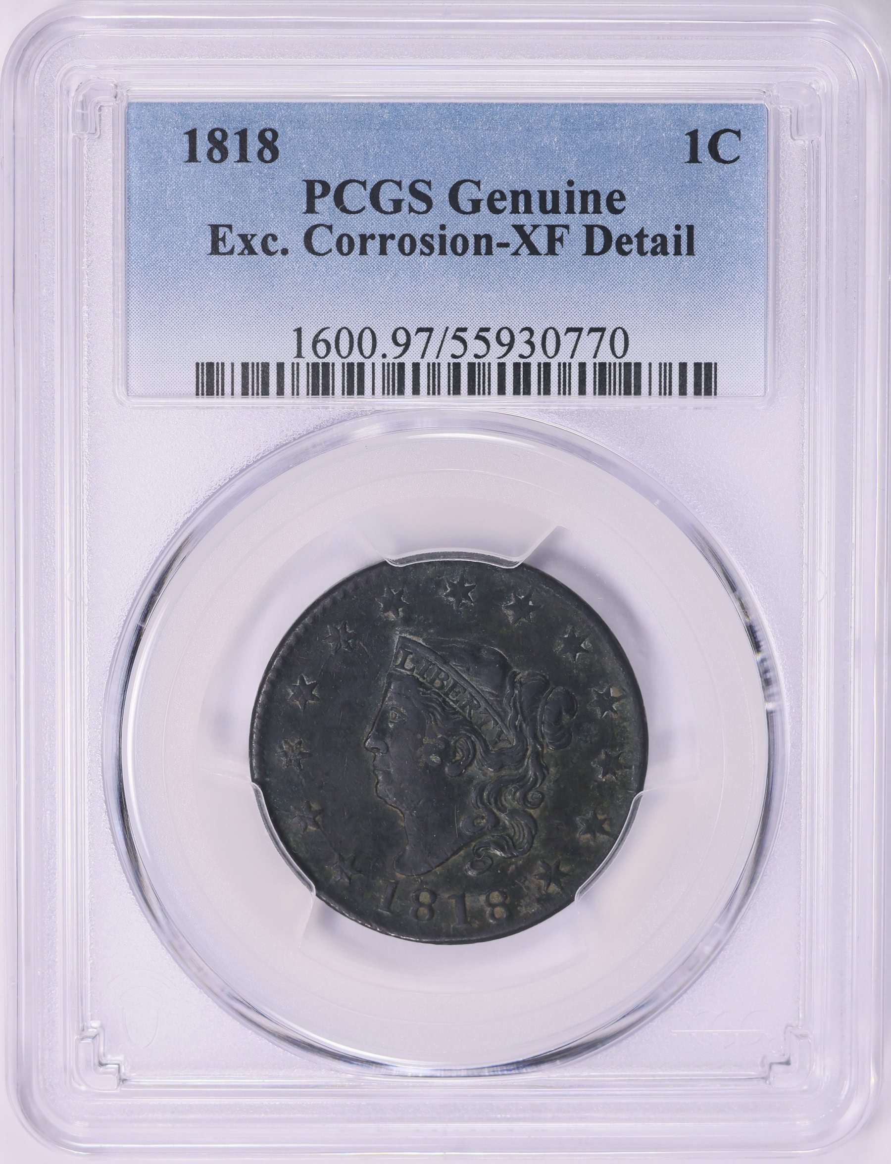 1818 Matron Cent PCGS Genuine XF Details (Item 2022726