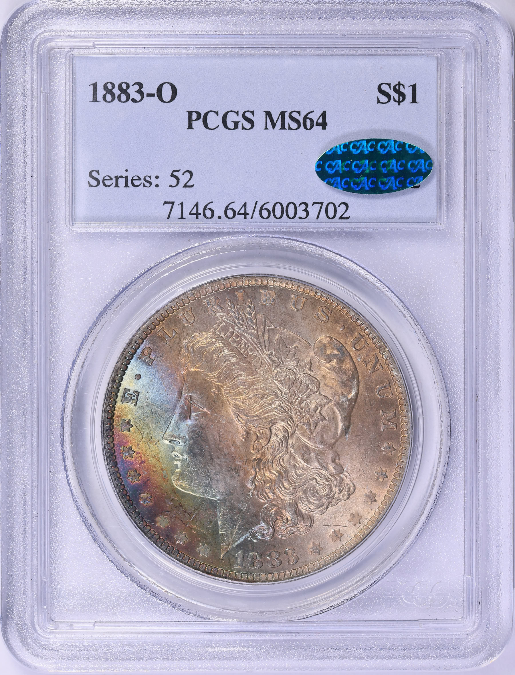 1883-O Morgan Silver Dollar PCGS MS-64 (CAC Green) (Toned) (Item
