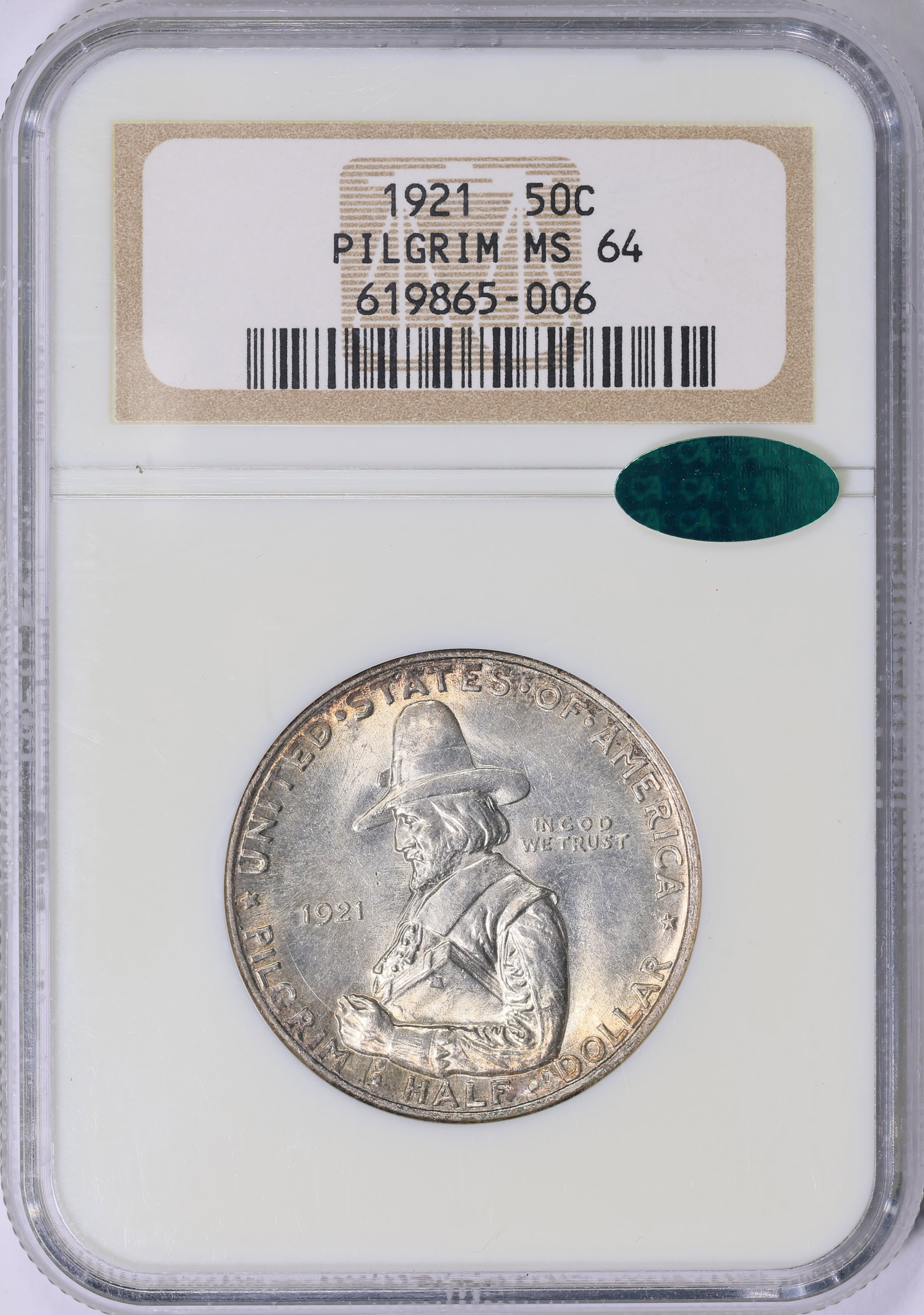 1921 Pilgrim Tercentenary Half Dollar NGC MS-64 (CAC Green) (Item