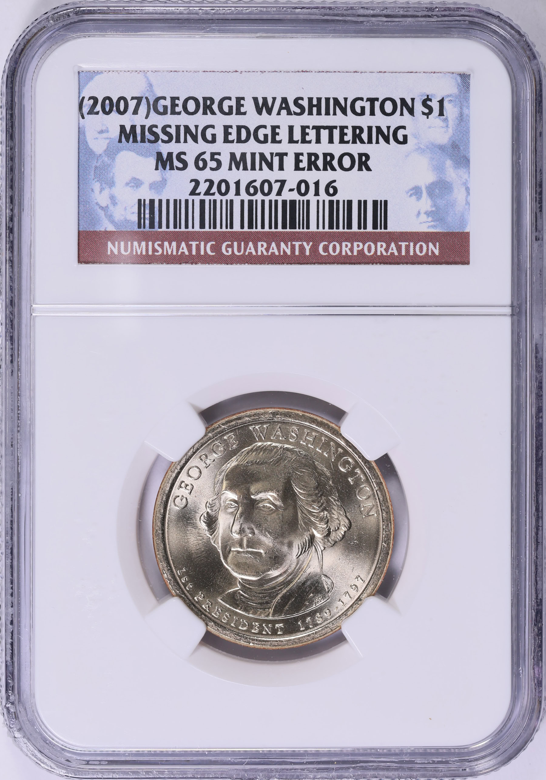 Mint Error (2007) Presidential Dollar George Washington Missing