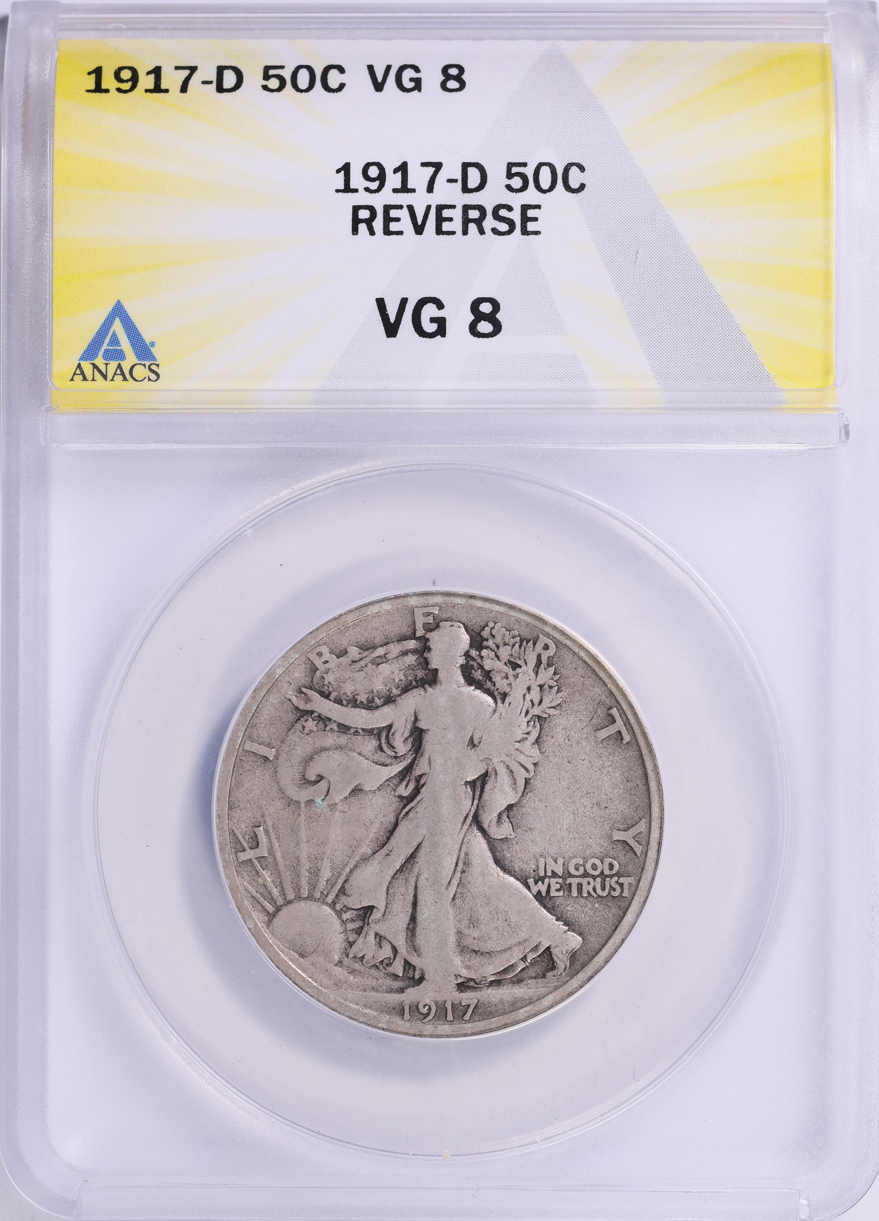 アマンディーヌベレー 1917-D Walking Liberty Half Dollar Reverse Mintmark ANACS VG-08