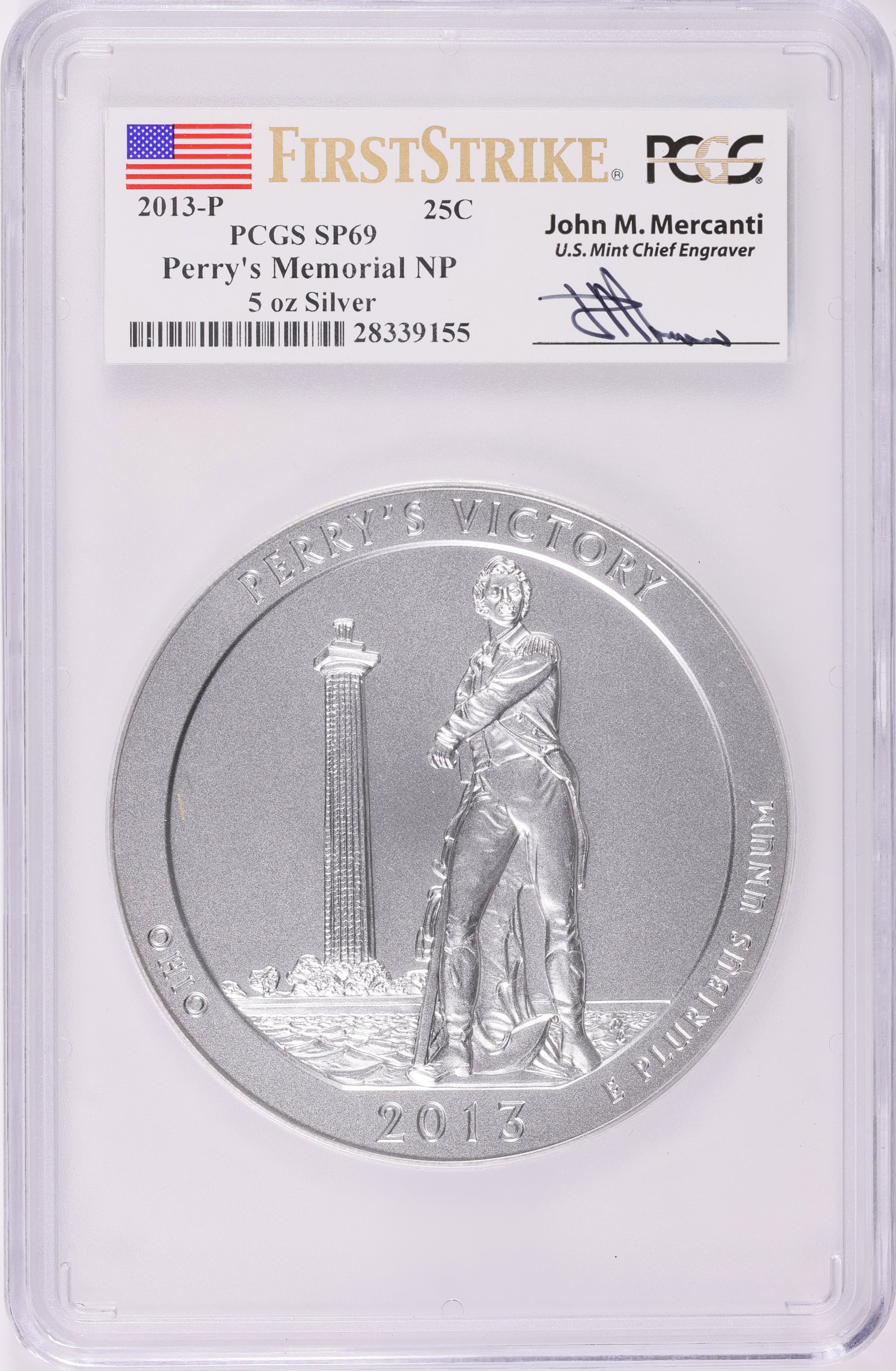NIUE. 2013 銀貨 April 保証書付き スワロフスキー 2013-P America the Beautiful 5 oz. Silver Quarter Perry's Memorial