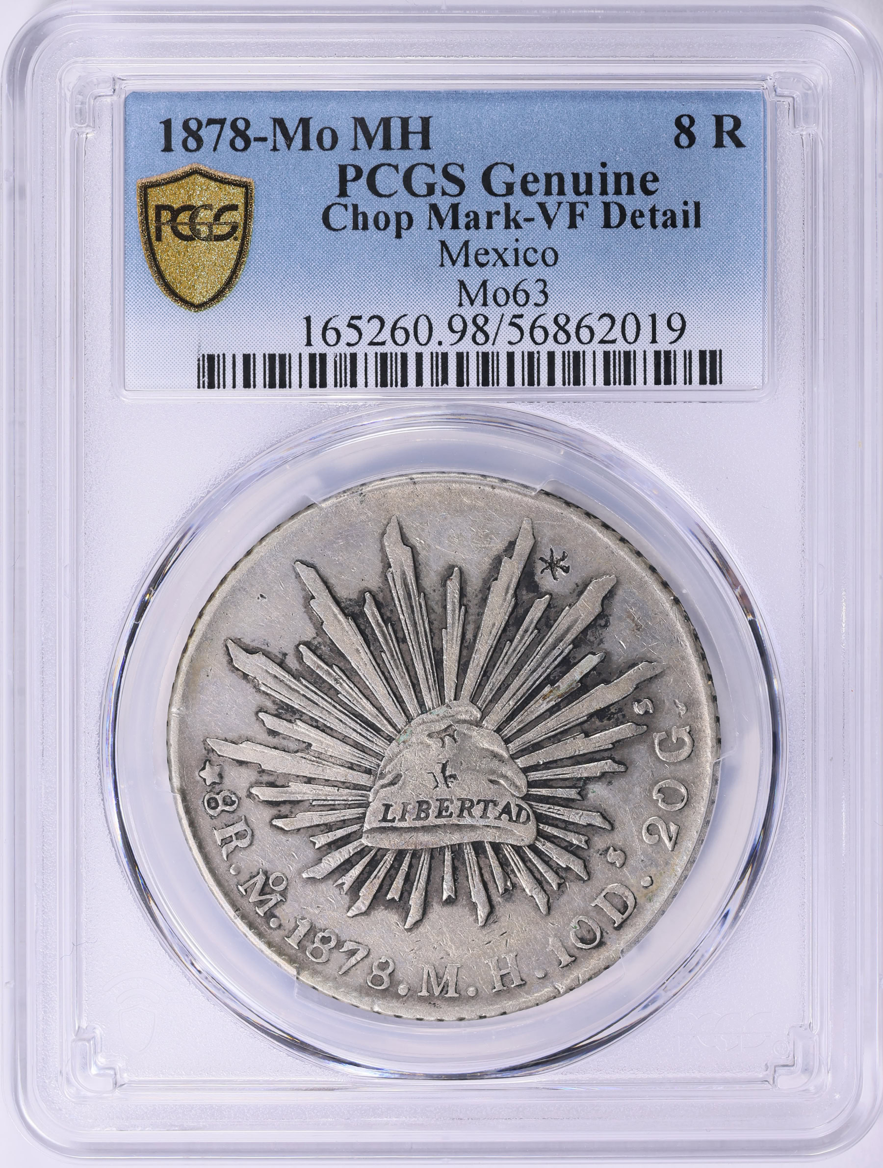 Mexico 1878-Mo MH Silver 8 Reales KM-377.10 PCGS Genuine VF