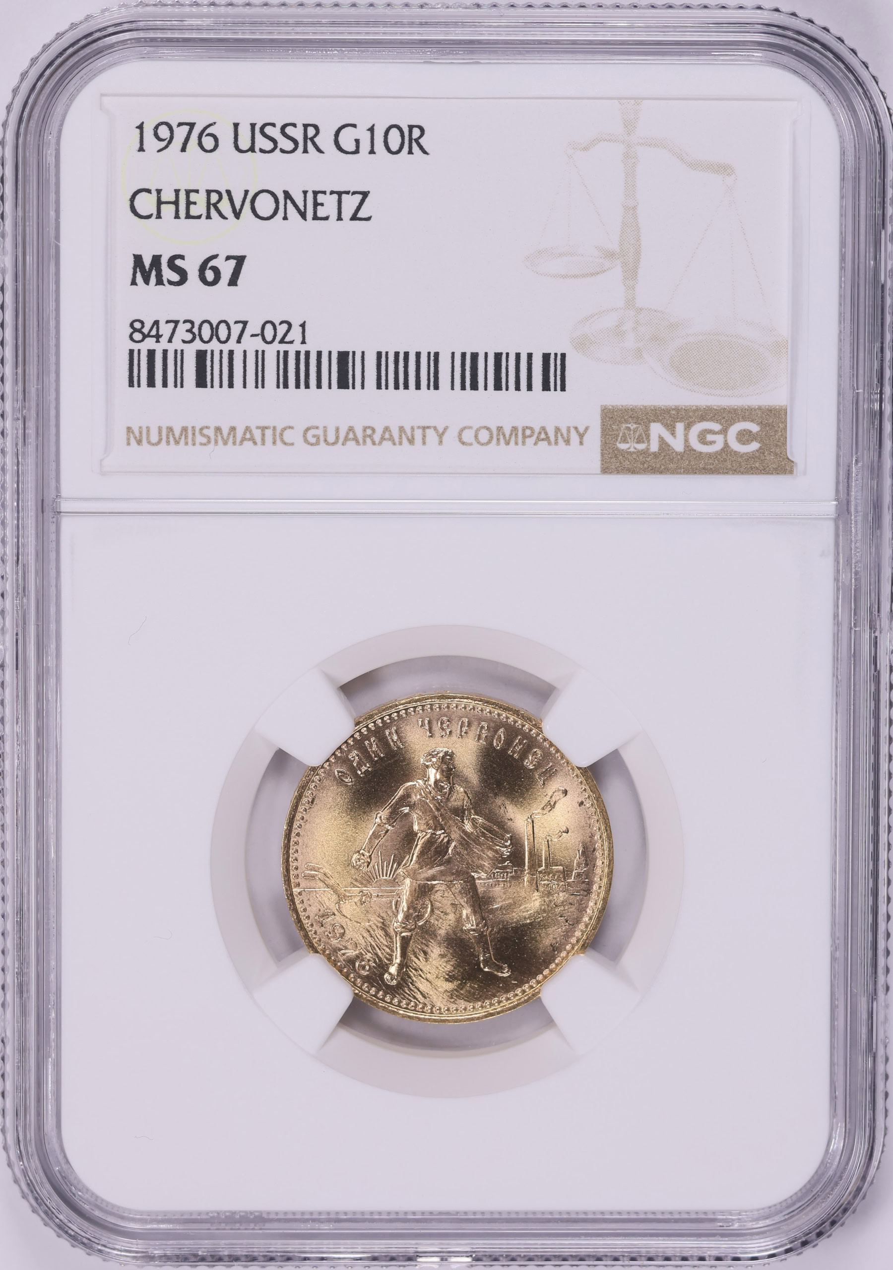Russia 1976 Gold Chervonetz (10 Roubles) Y-85 NGC MS-67 (AGW