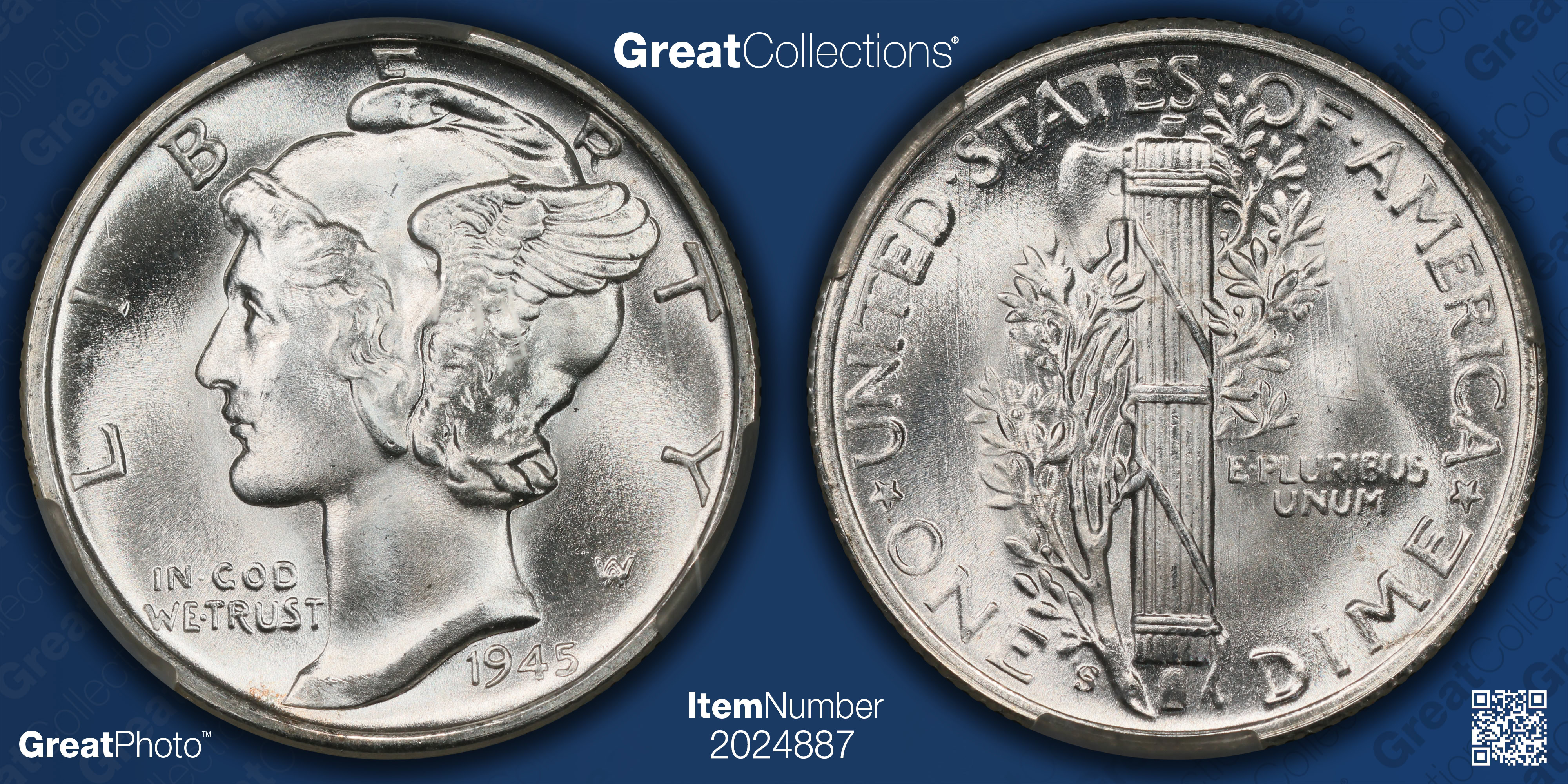 1945-S Mercury Dime CACG MS-66 FB (WitterBrick, Signed Seth