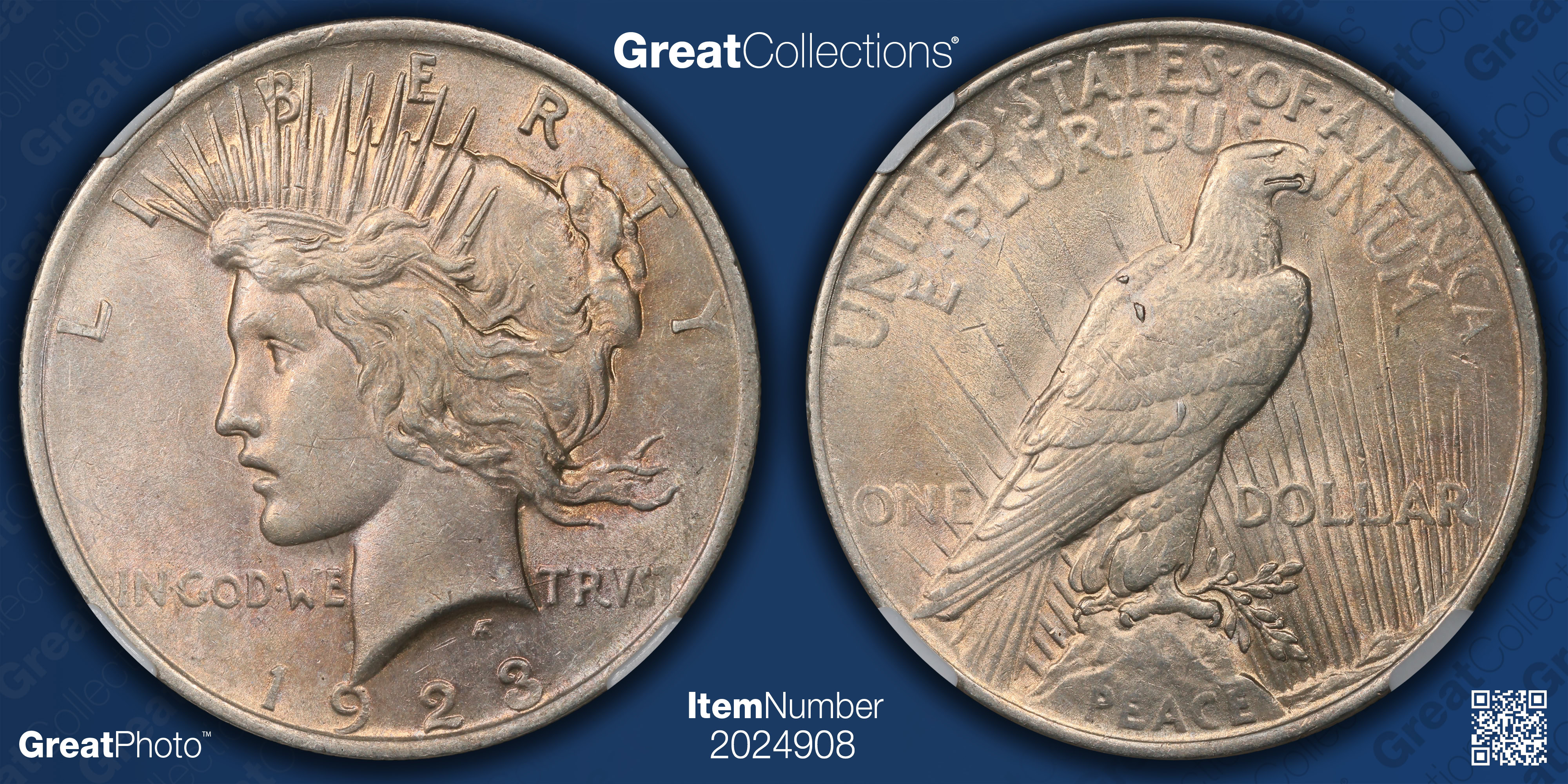 NGC-AU58 アメリカ合衆国　1923 ピースダラー　銀貨　フィラデルフィア 1923 Peace Silver Dollar Broken Wing VAM-1E *Top 50* NGC AU-58