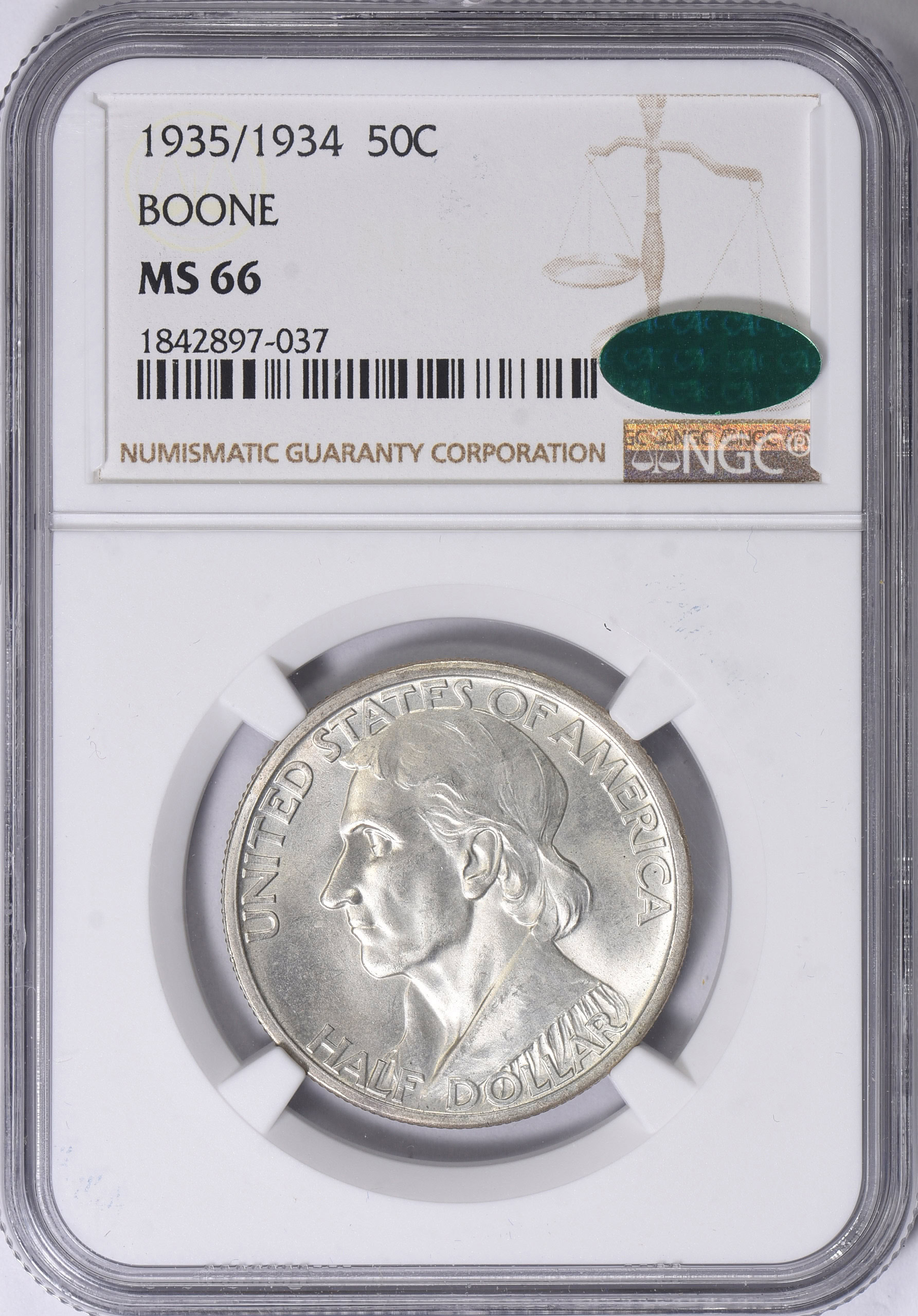 1935/34 Daniel Boone Bicentennial Half Dollar NGC MS-66 (CAC Green