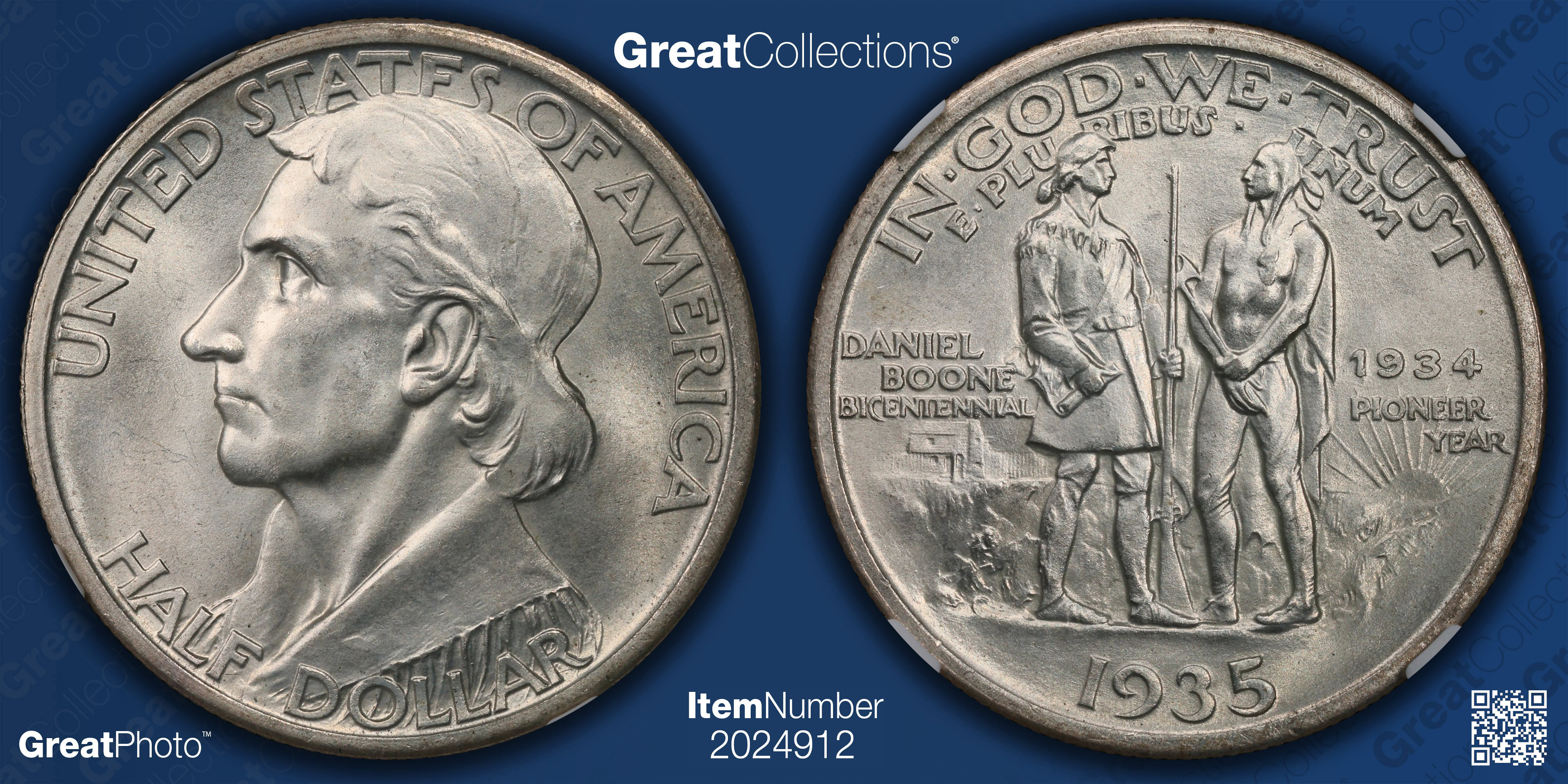 1935/34 Daniel Boone Bicentennial Half Dollar NGC MS-66 (CAC Green