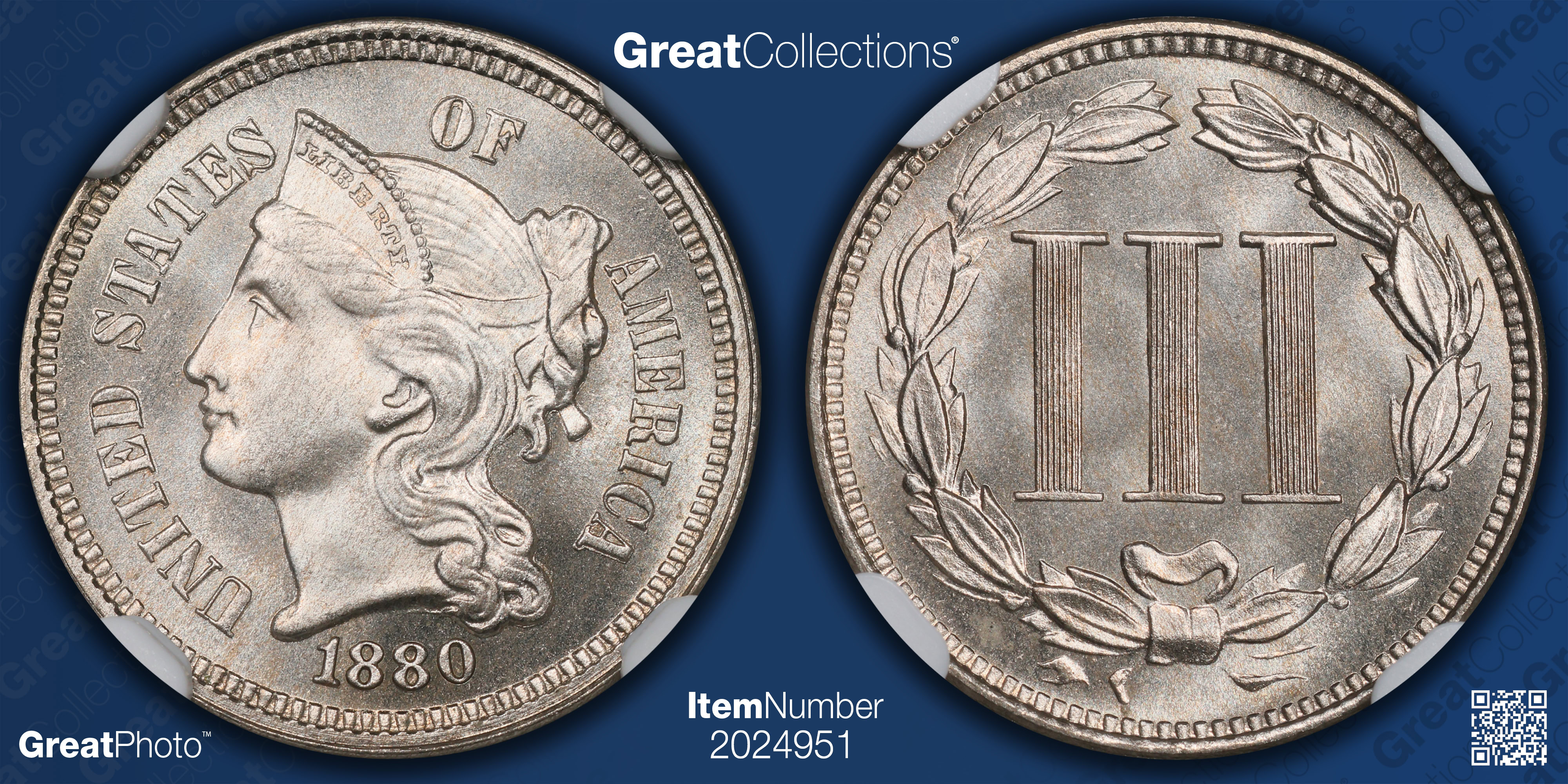 1880 Nickel Three-Cent Piece NGC Proof-67+ (CAC Green) (Item