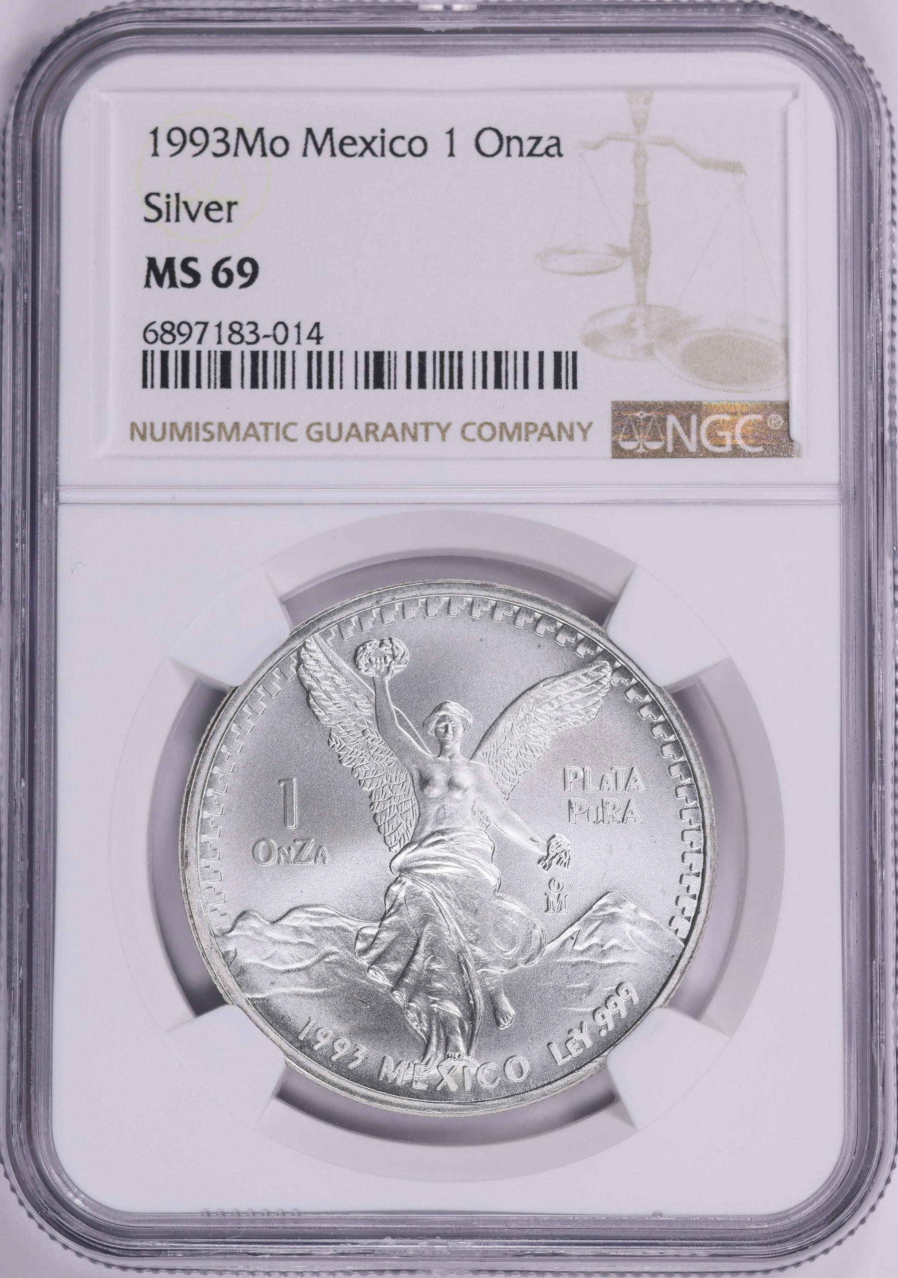 Mexico 1993-Mo Silver Onza Libertad KM-494.4 NGC MS-69 (Item