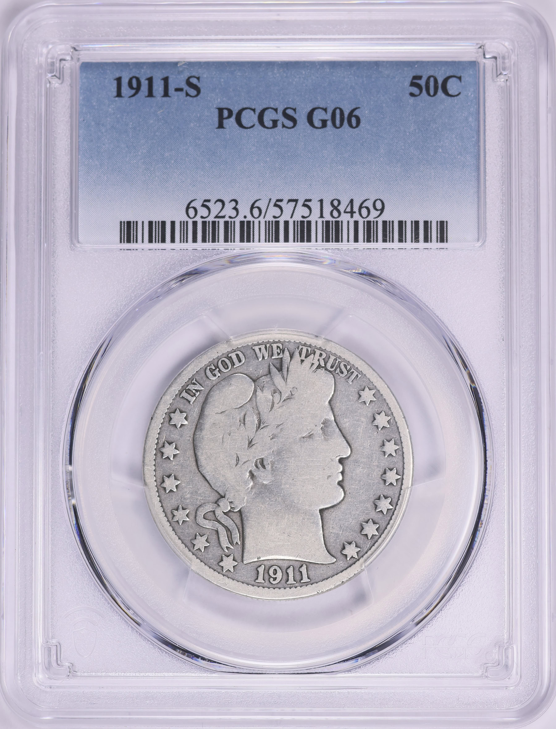 1911-S Barber Half Dollar PCGS G-06 (Item 2025040