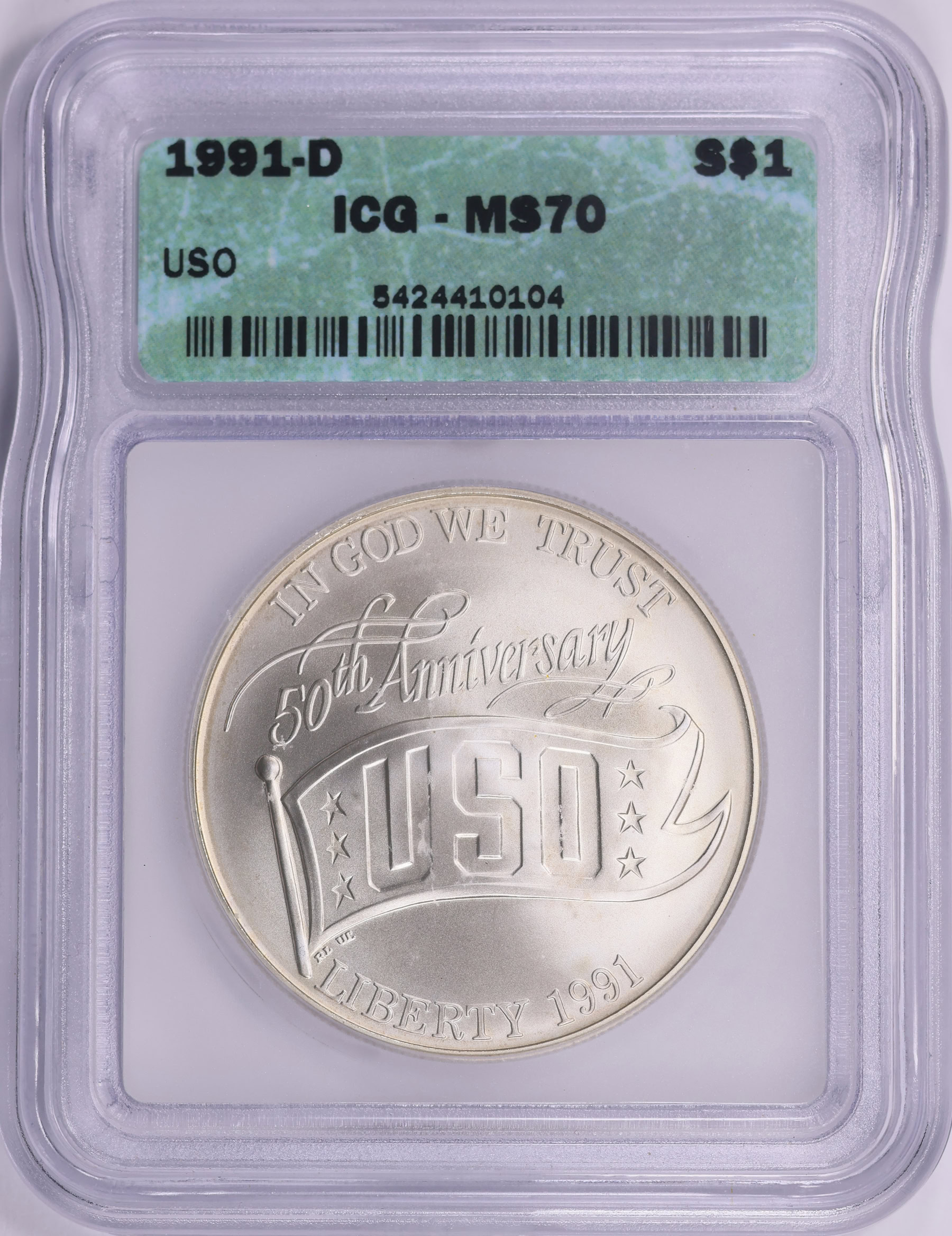 1991-D USO 50th Anniversary Silver Dollar ICG MS-70 (Item 2025475