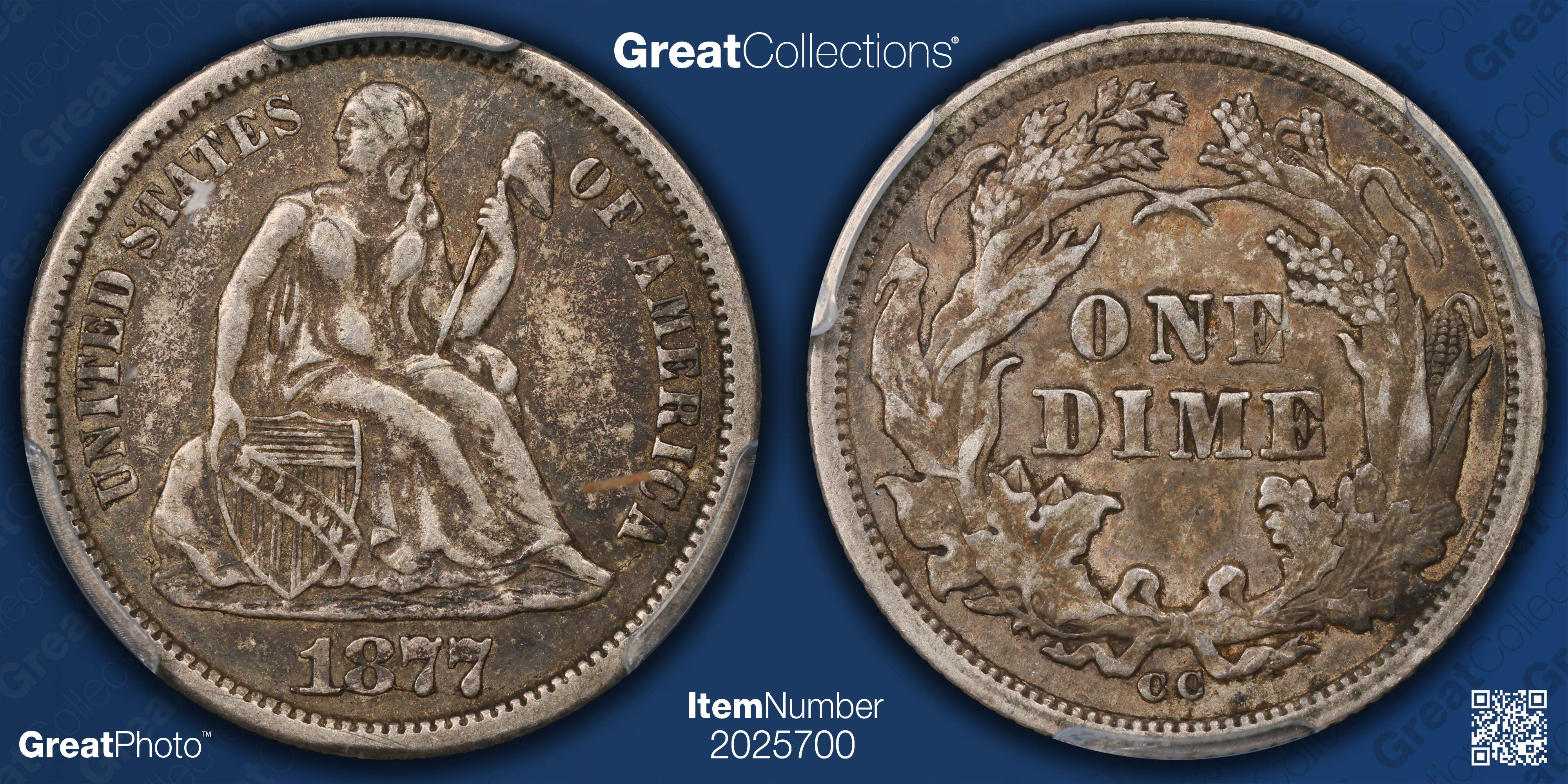 1877-CC Seated Liberty Dime PCGS XF-45 (Item 2025700