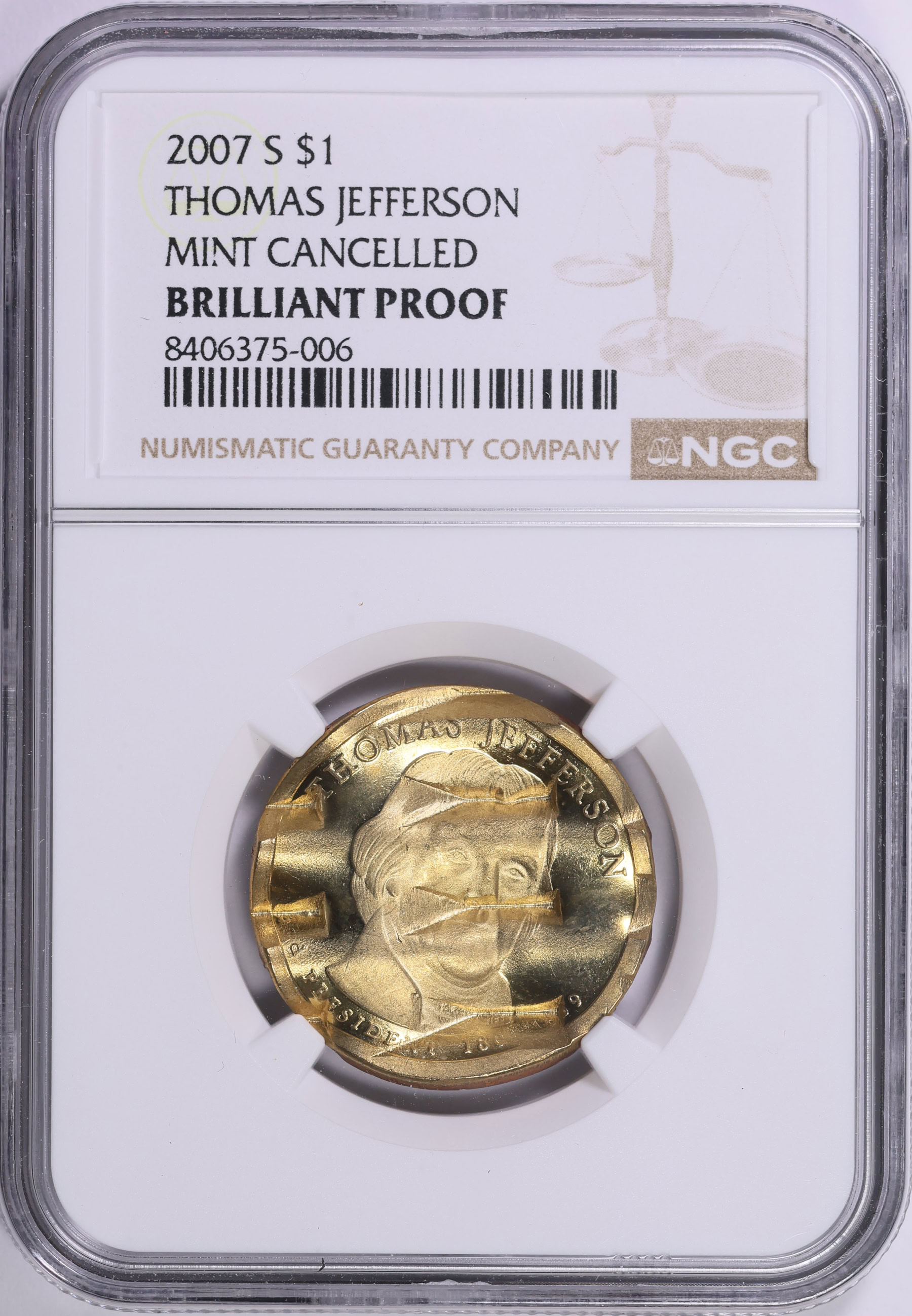 Mint Error 2007-S Presidential Dollar Thomas Jefferson Mint