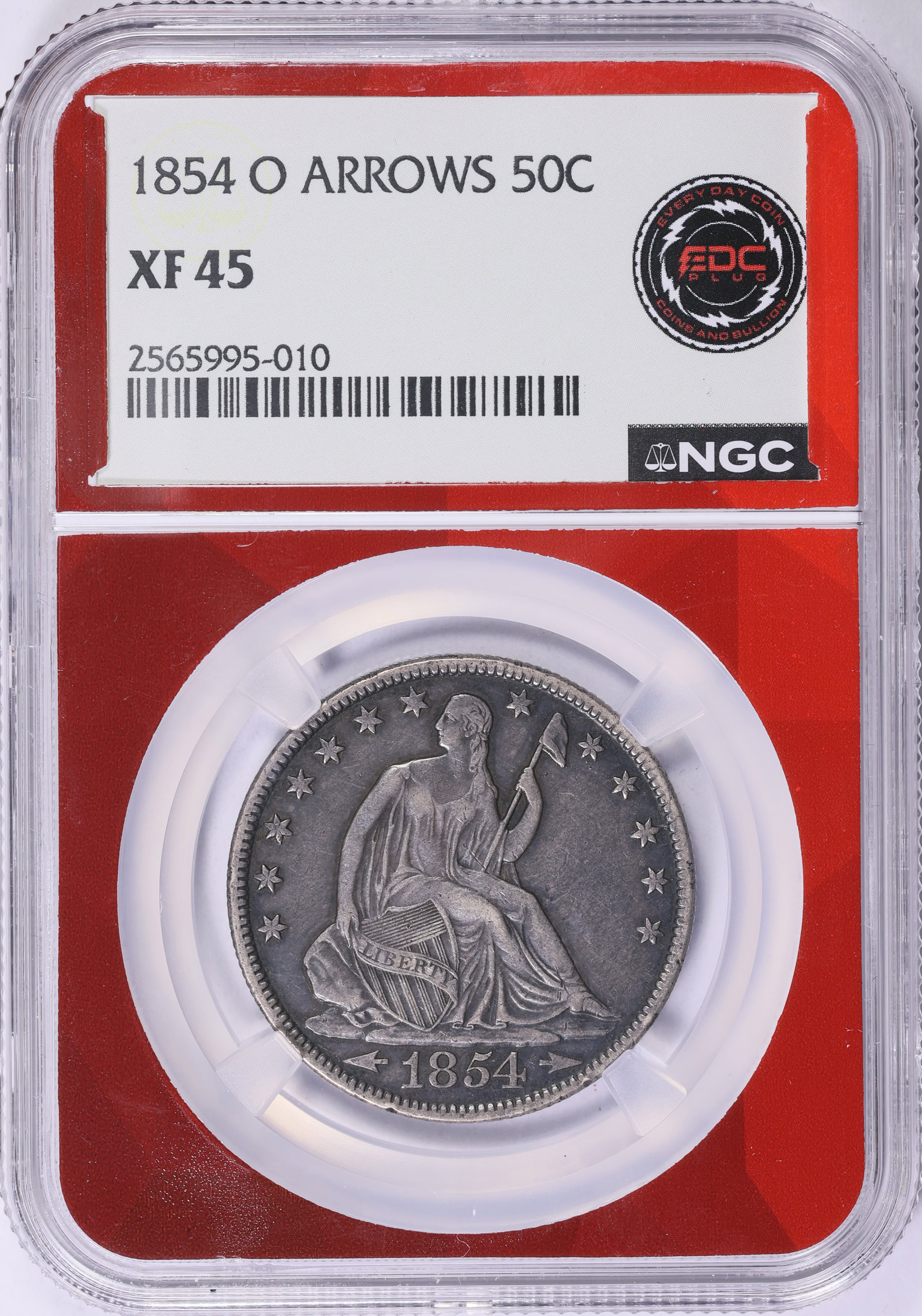 1854-O Seated Liberty Half Dollar Arrows NGC XF-45 (EDC Red Core